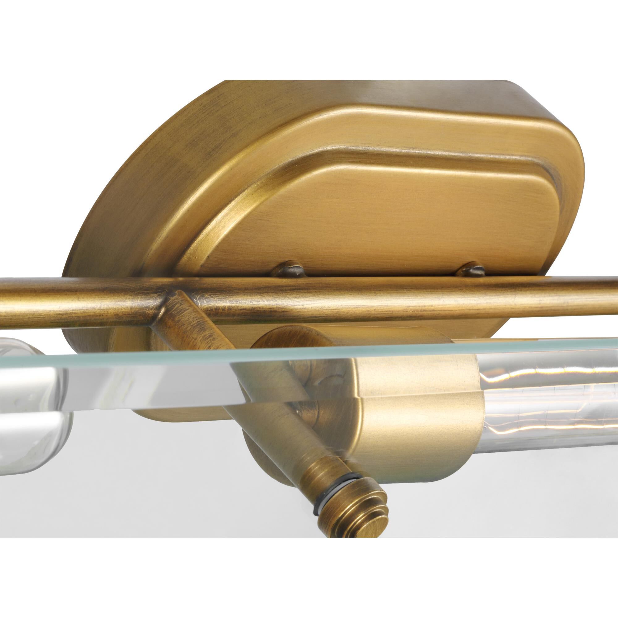 Shown in Natural Brass finish and Clear Beveled glass