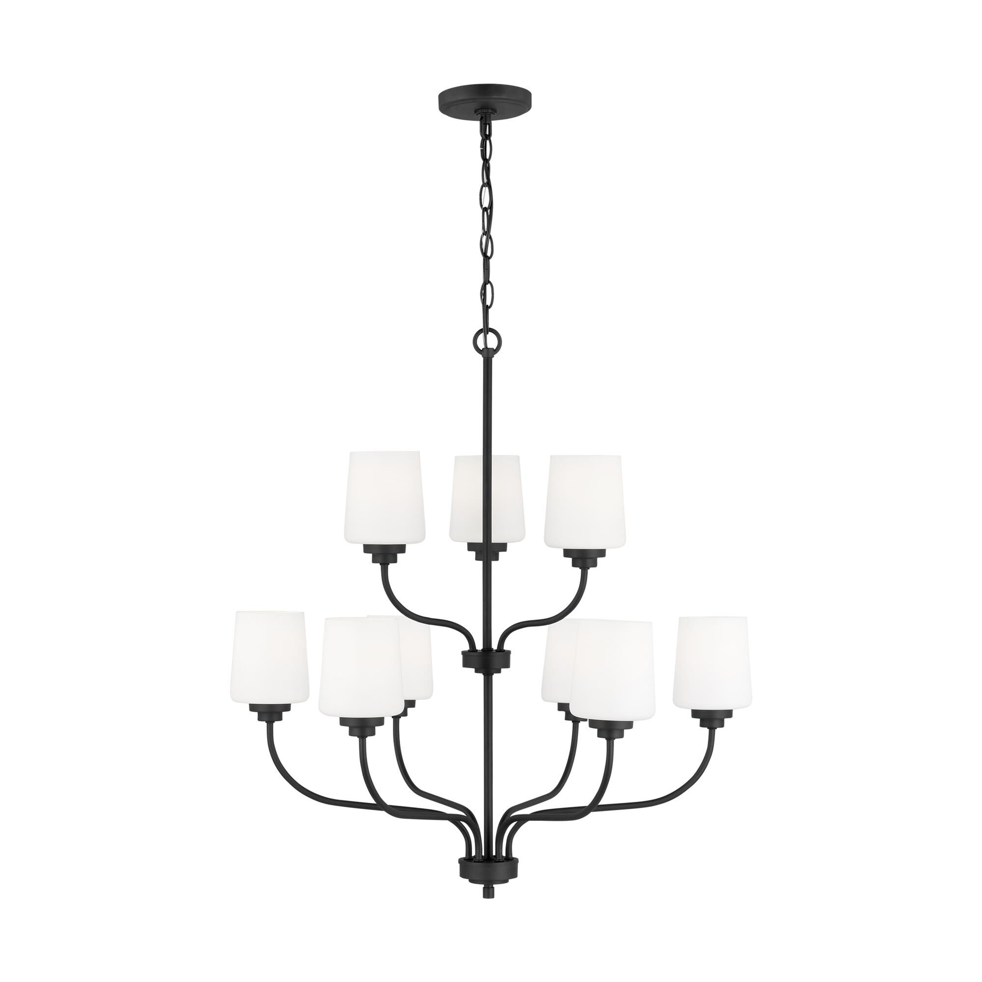 Shown in Midnight Black finish and Etched / White Inside glass and Etched / White Inside Glass s shade
