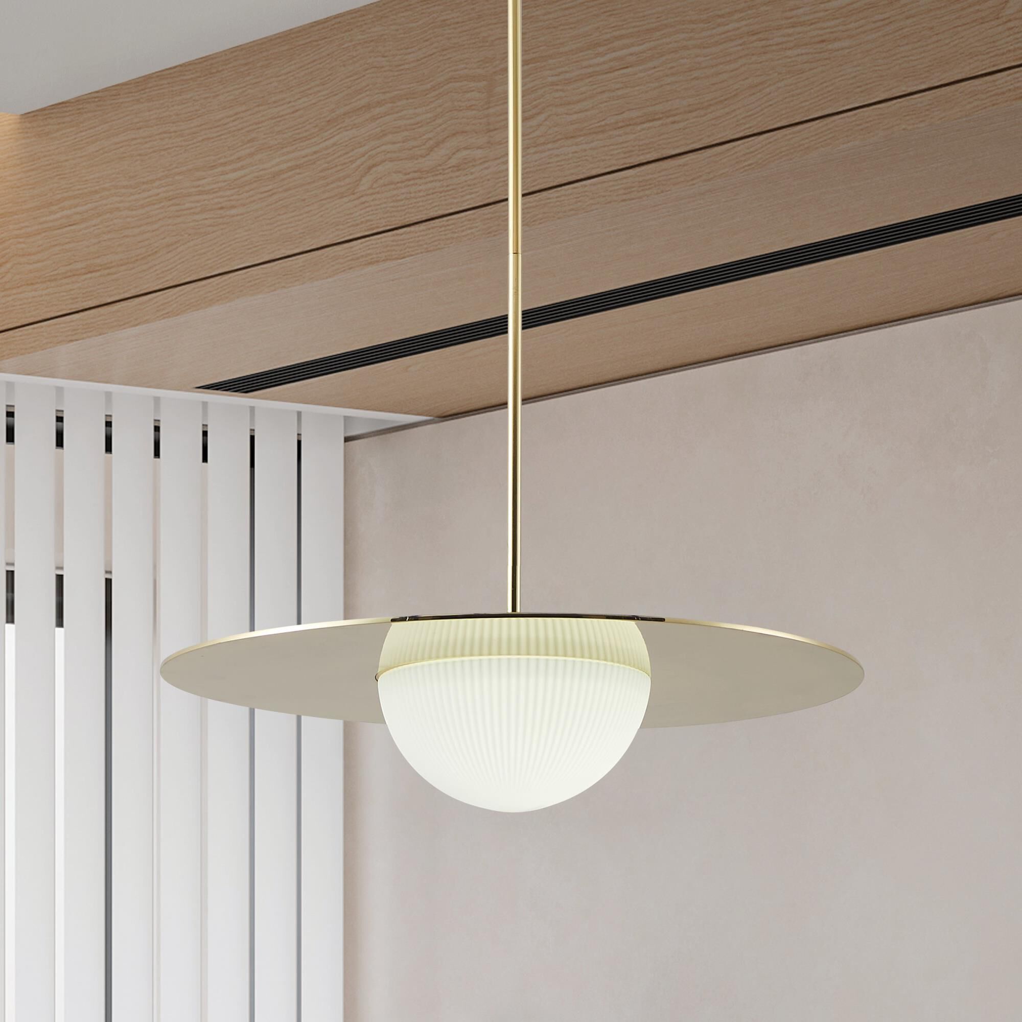 Shown in Polished Brass finish and Opal Ribbed glass