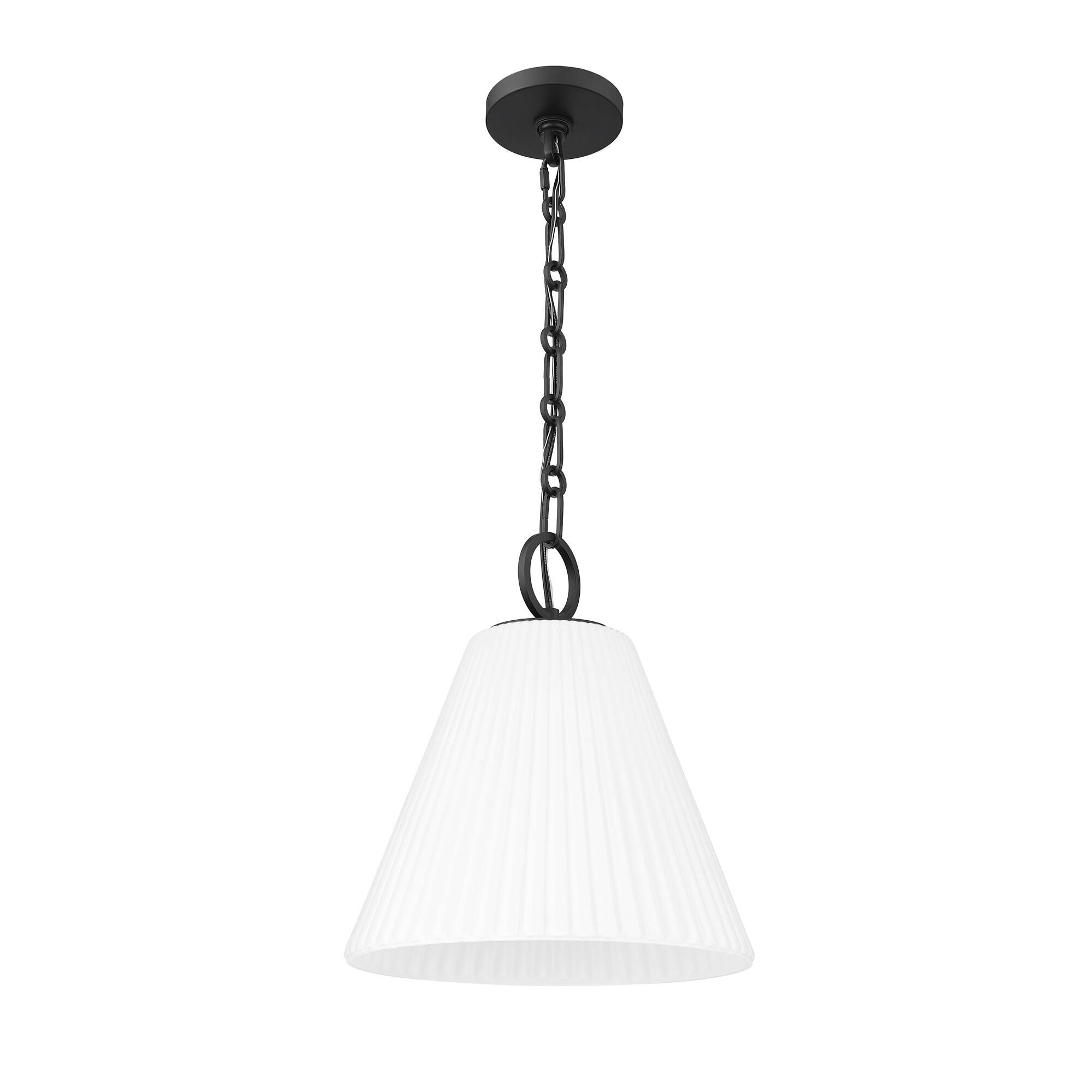 Shown in Matte Black finish and White glass and White shade