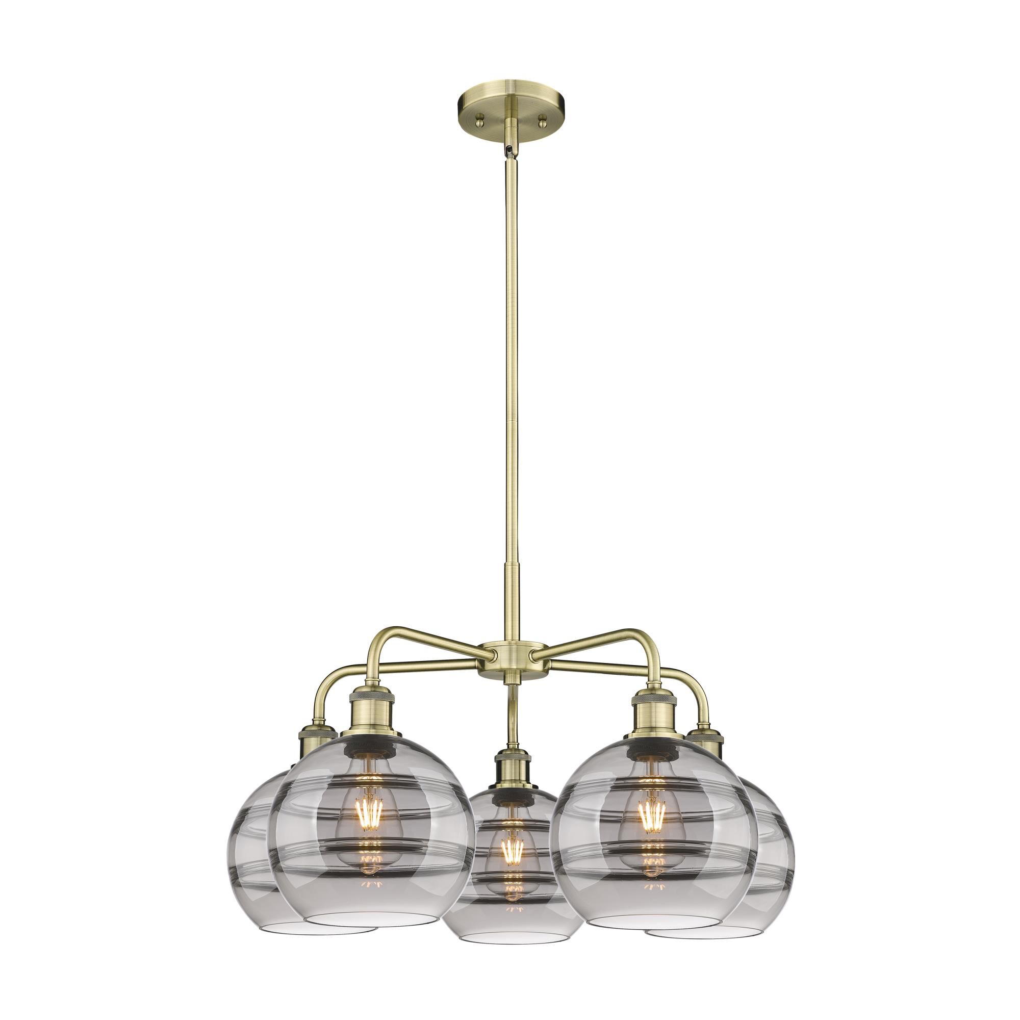Shown in Antique Brass finish and Light Smoke glass