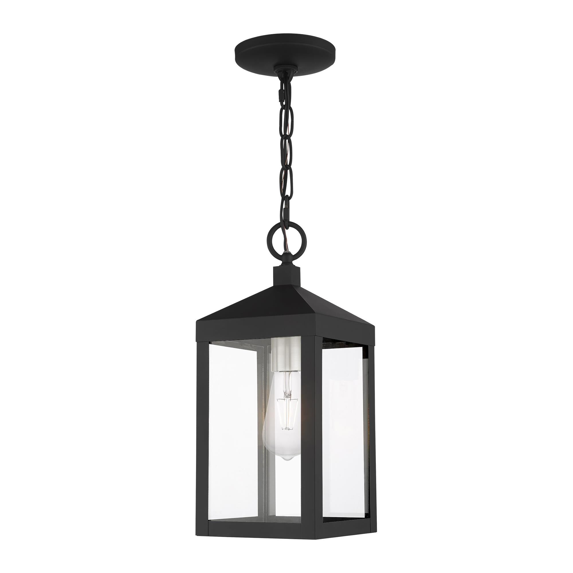 Shown in Black With Brushed Nickel Cluster finish and Clear glass and Clear Glass shade