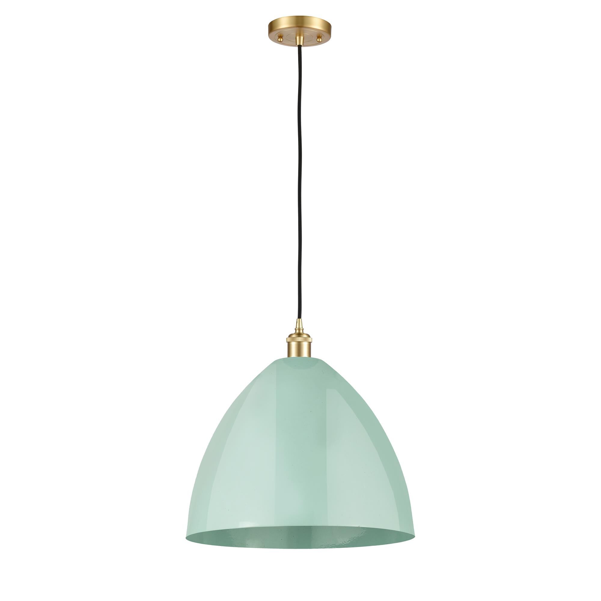 Shown in Satin Gold finish and Seafoam Plymouth Dome shade
