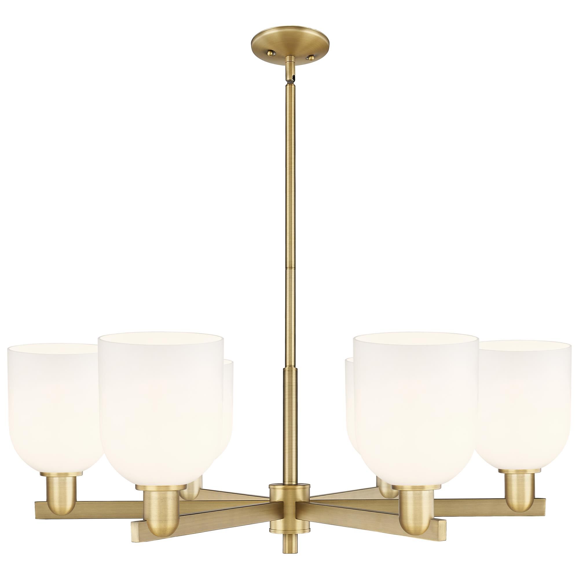 Shown in Brushed Brass finish and White glass