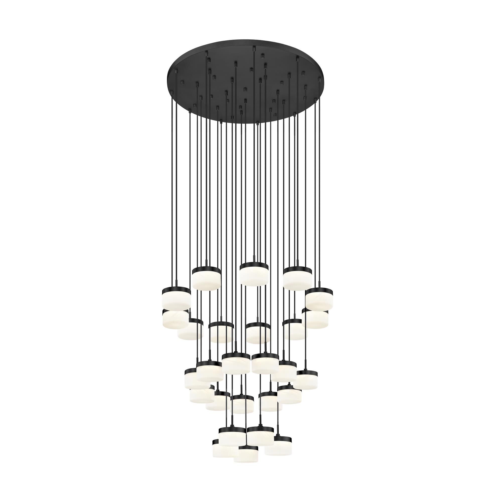 Shown in Matte Black finish and Feathered White glass