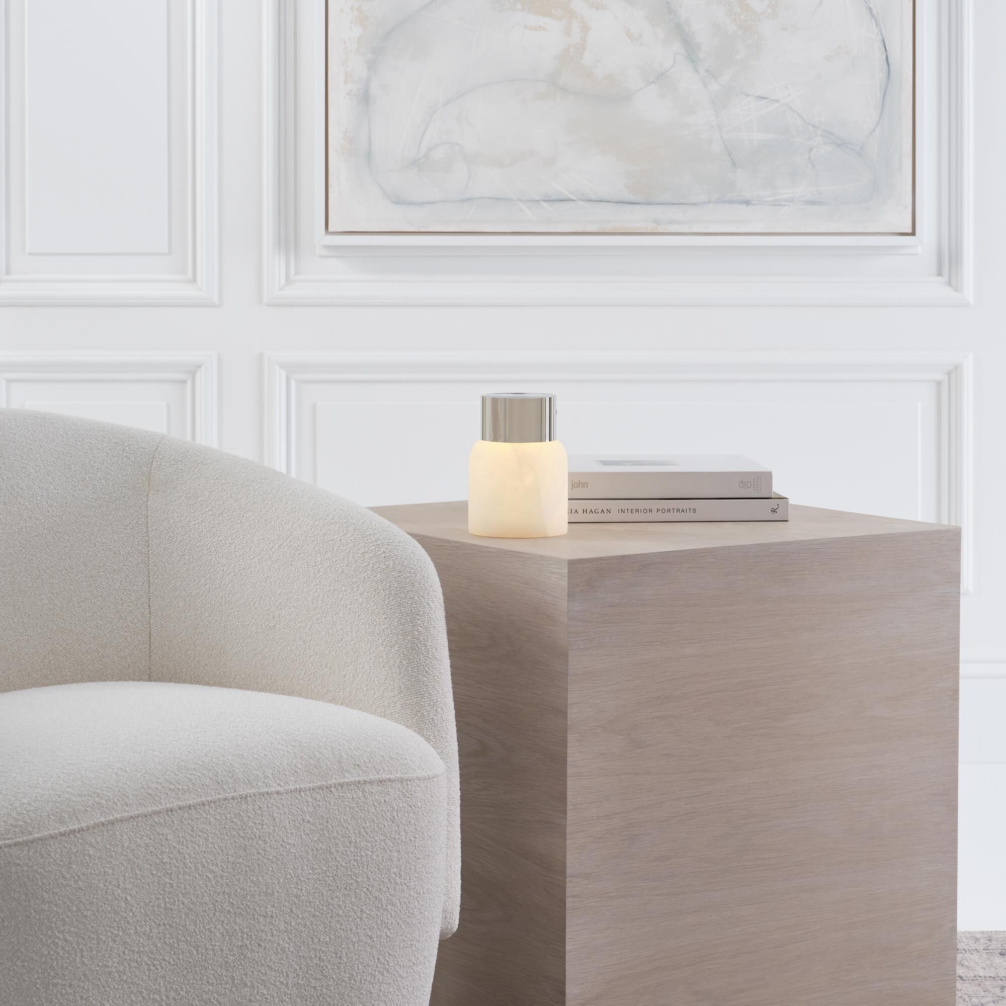 Shown in Polished Nickel finish and Alabaster shade