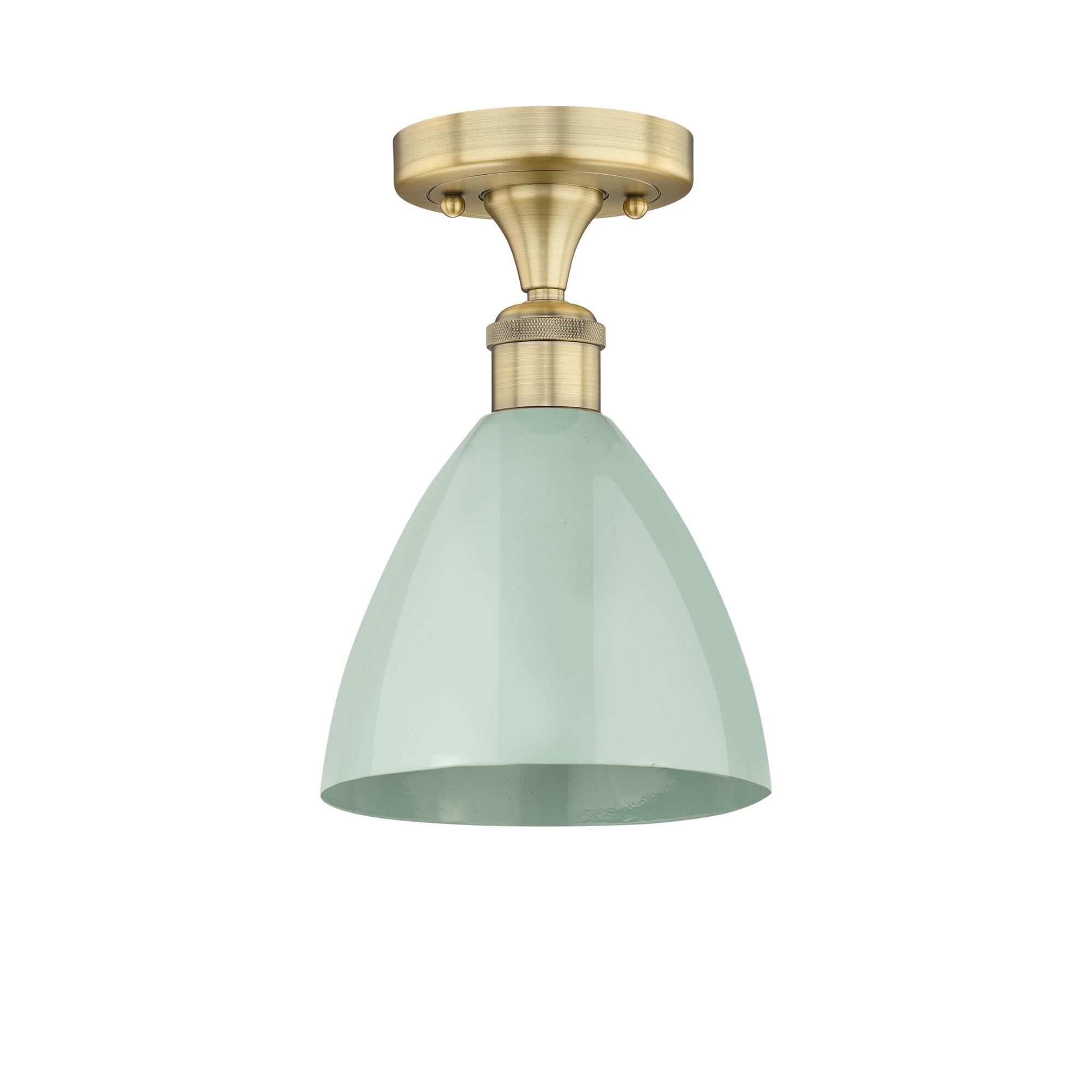 Shown in Brushed Brass finish and Seafoam shade