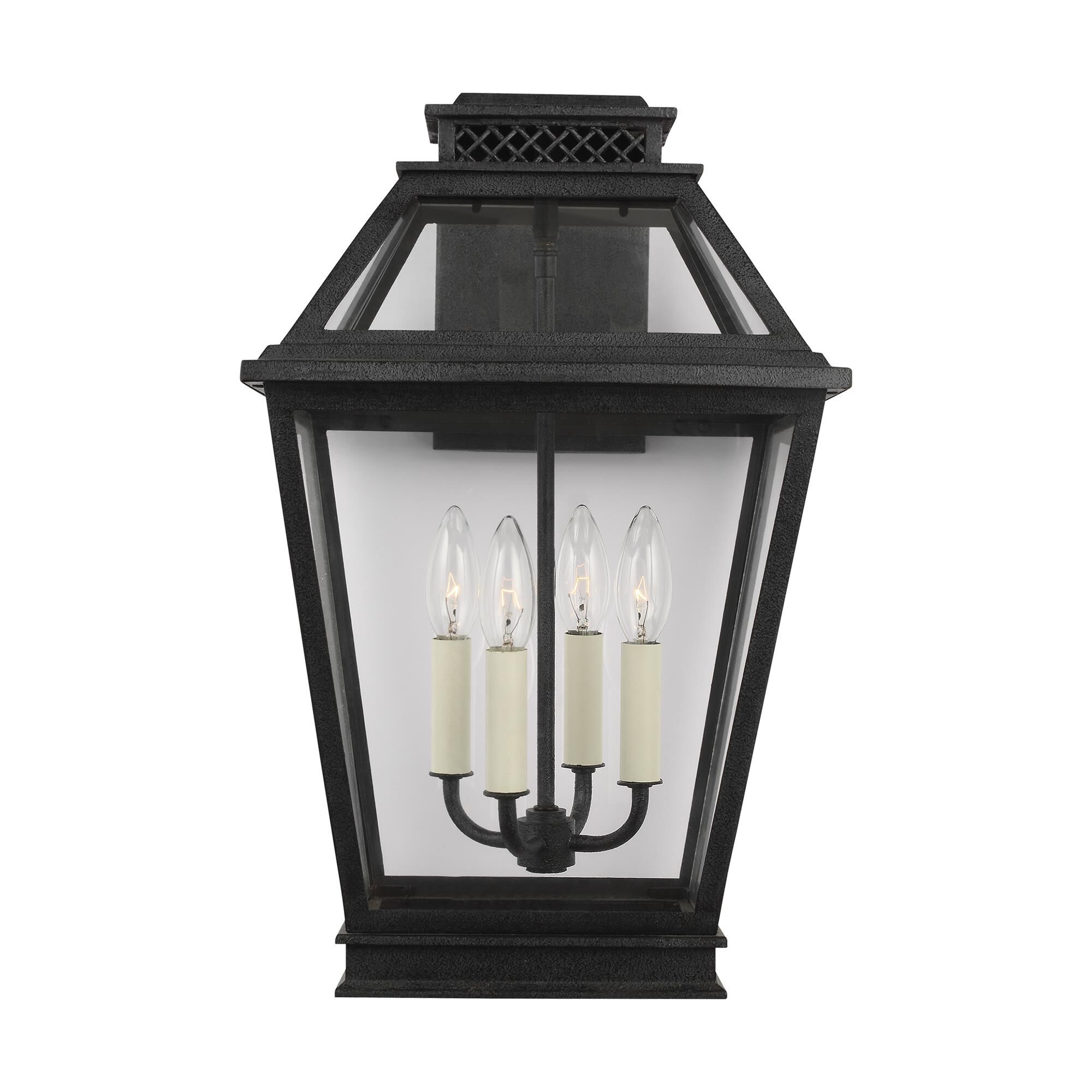 Shown in Dark Weathered Zinc finish and Clear Panels glass