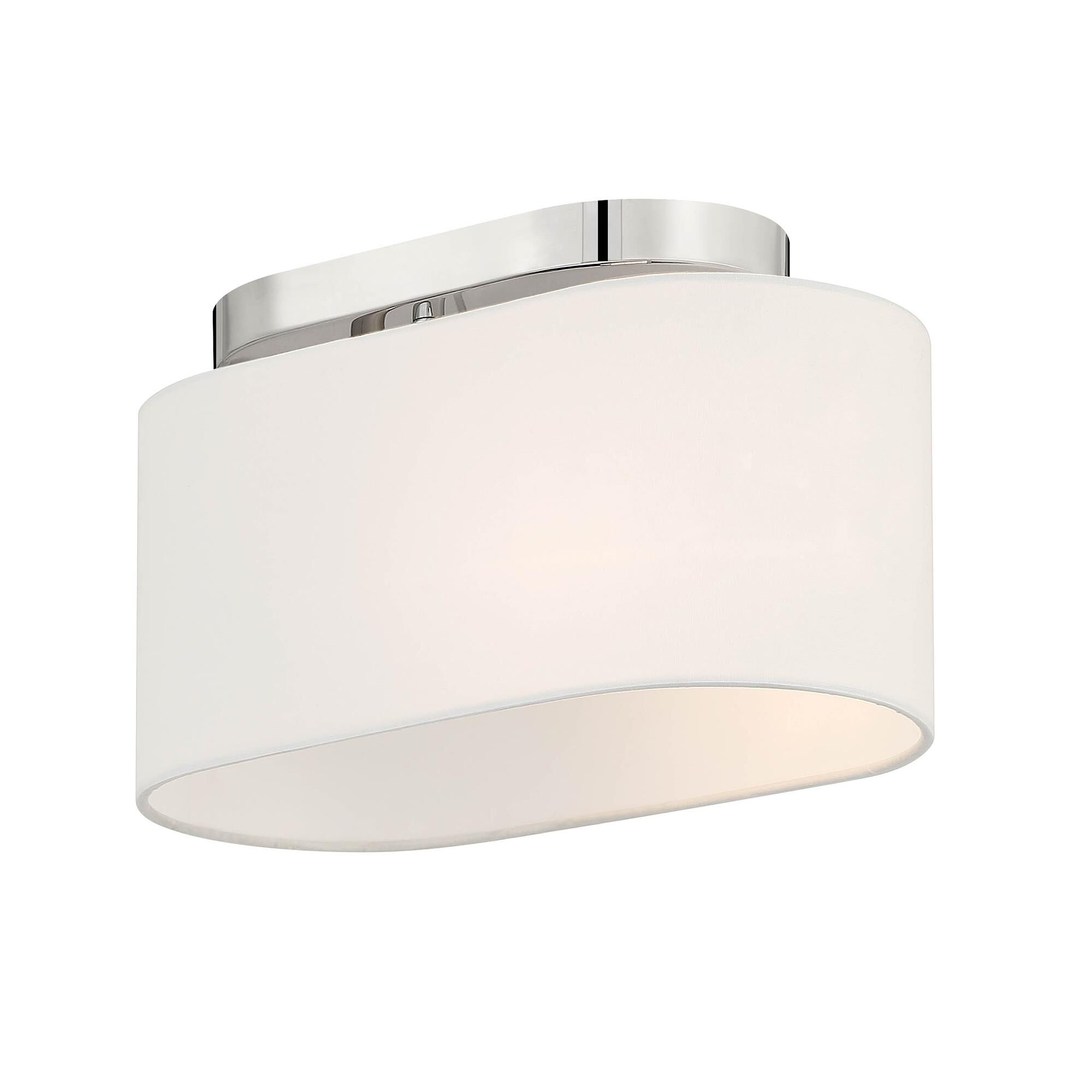 Shown in Polished Nickel finish and White Fabric Shade glass