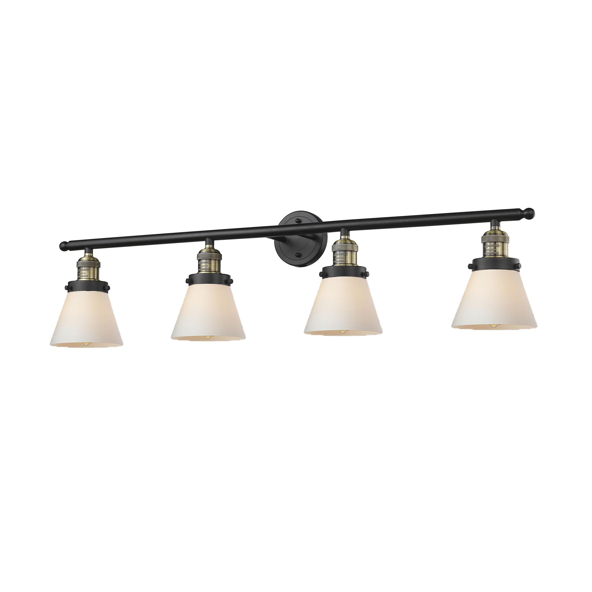 Shown in Black Antique Brass finish and Matte White Cased glass