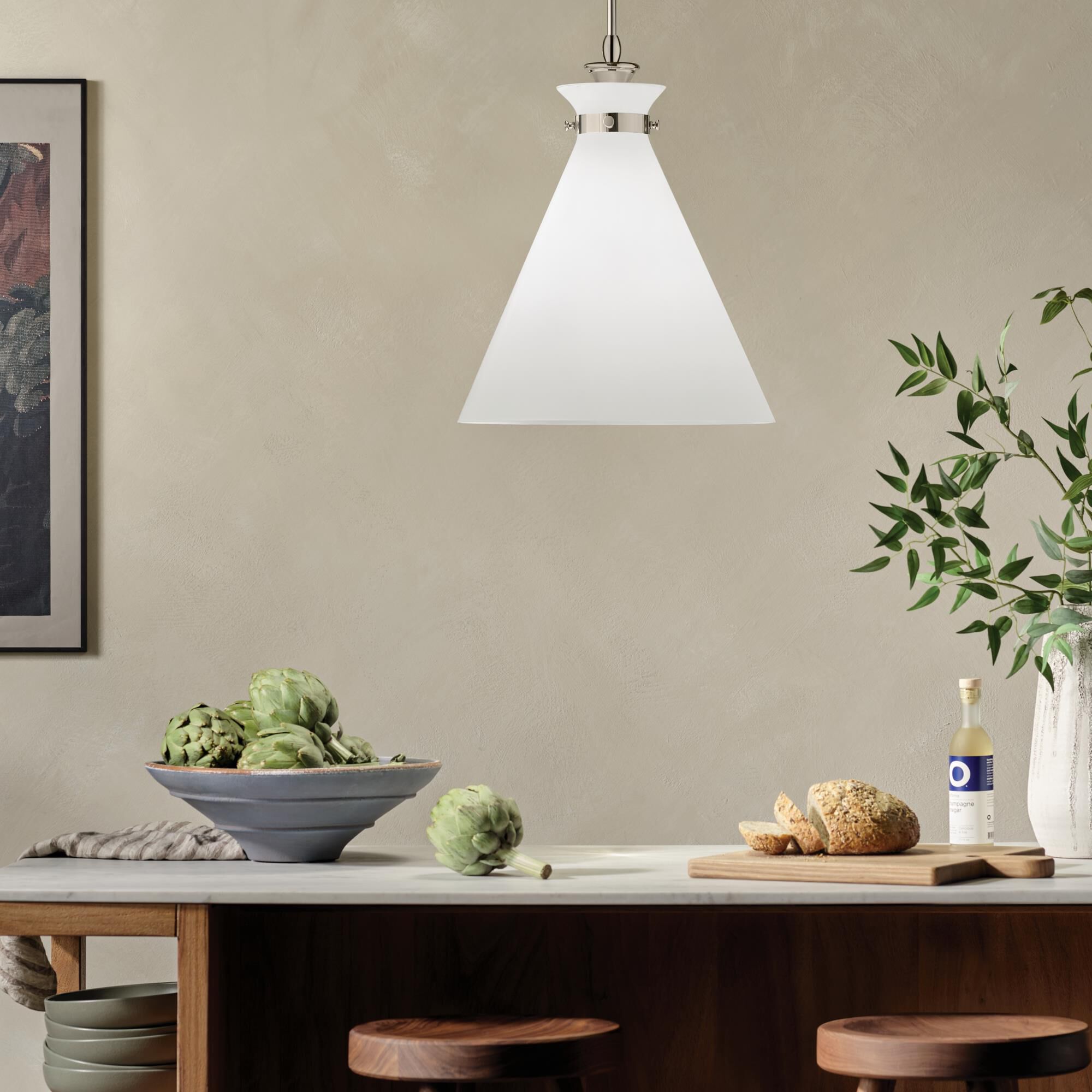 Shown in Polished Nickel finish and Opal glass