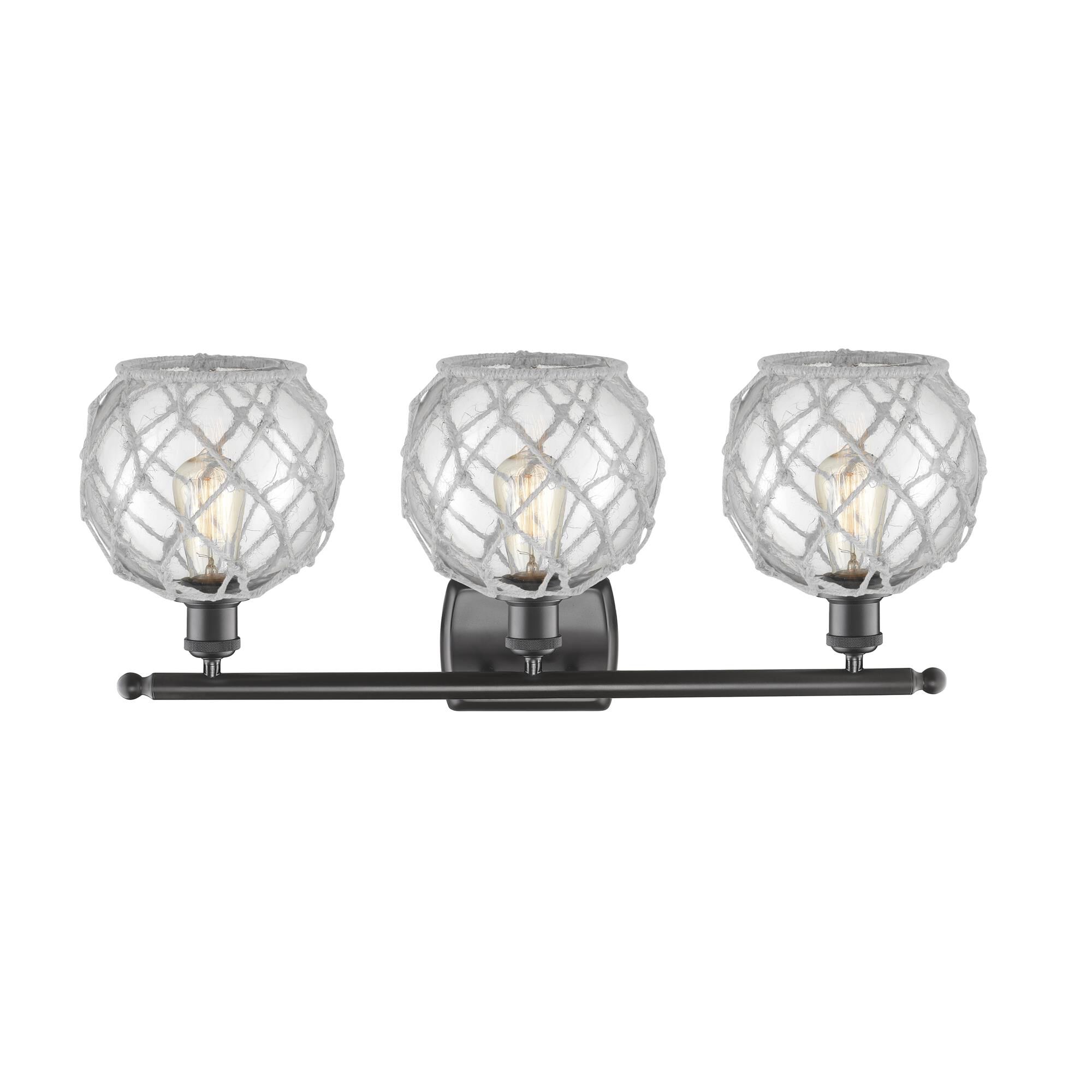 Shown in Oil Rubbed Bronze finish and Clear With White Rope glass