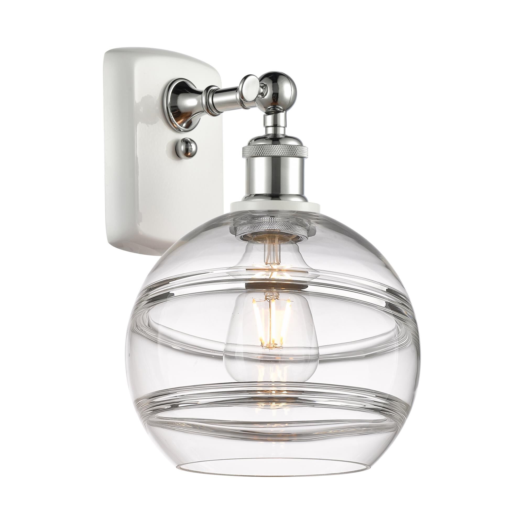 Shown in White Polished Chrome finish and Clear glass