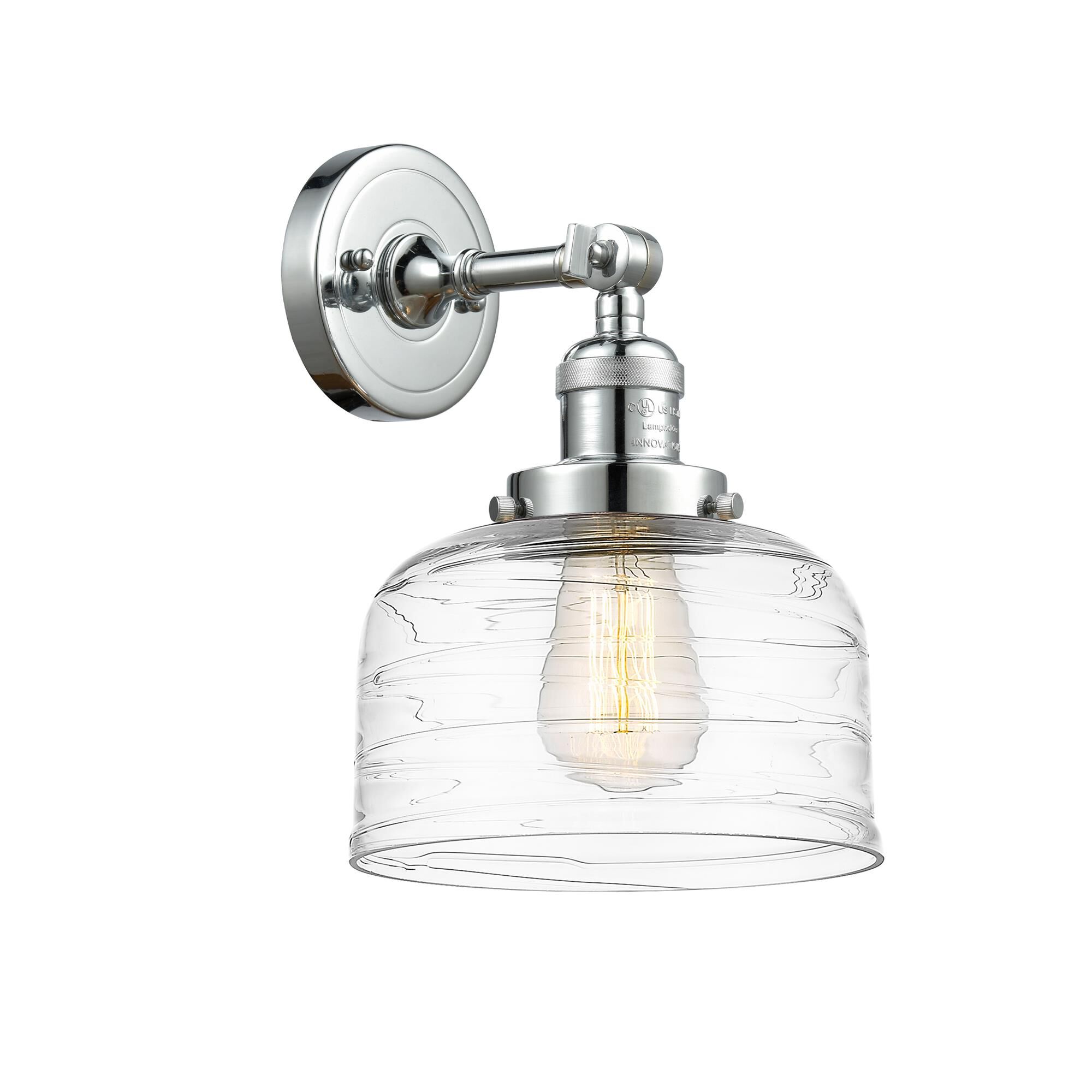 Shown in Polished Chrome finish and Deco Swirl glass