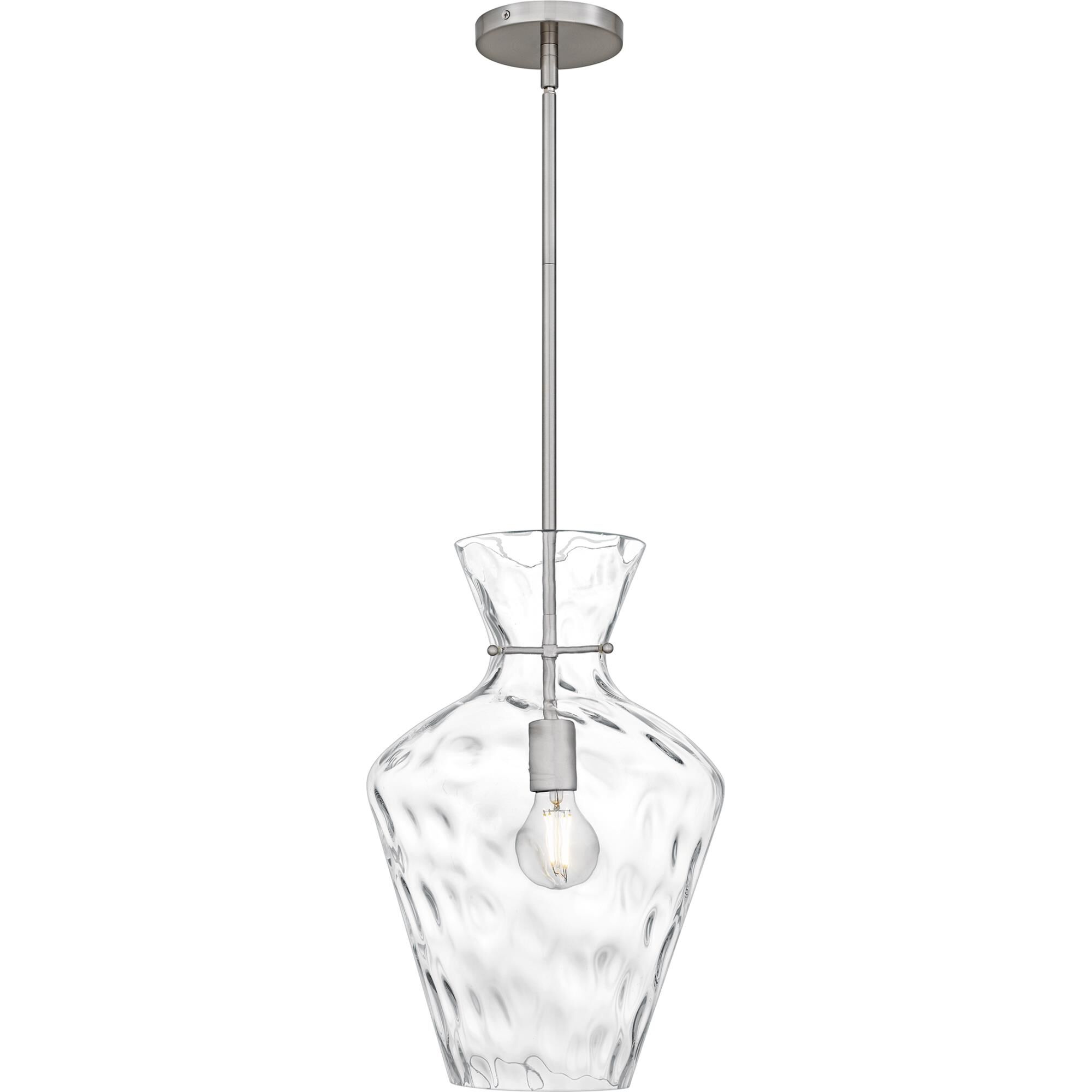 Shown in Brushed Nickel finish and Clear Water Glass shade