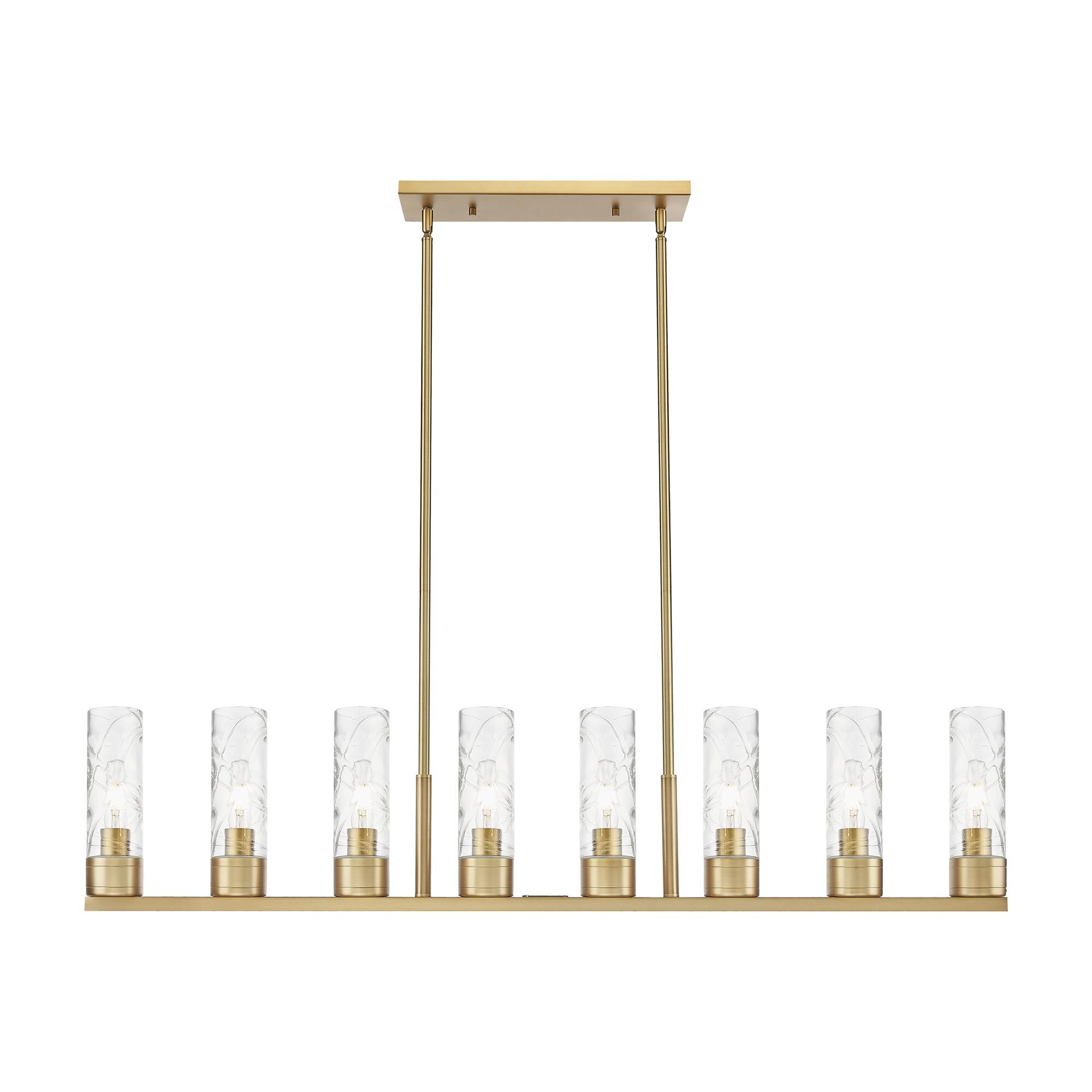 Shown in Brushed Brass finish and Deco Swirl glass