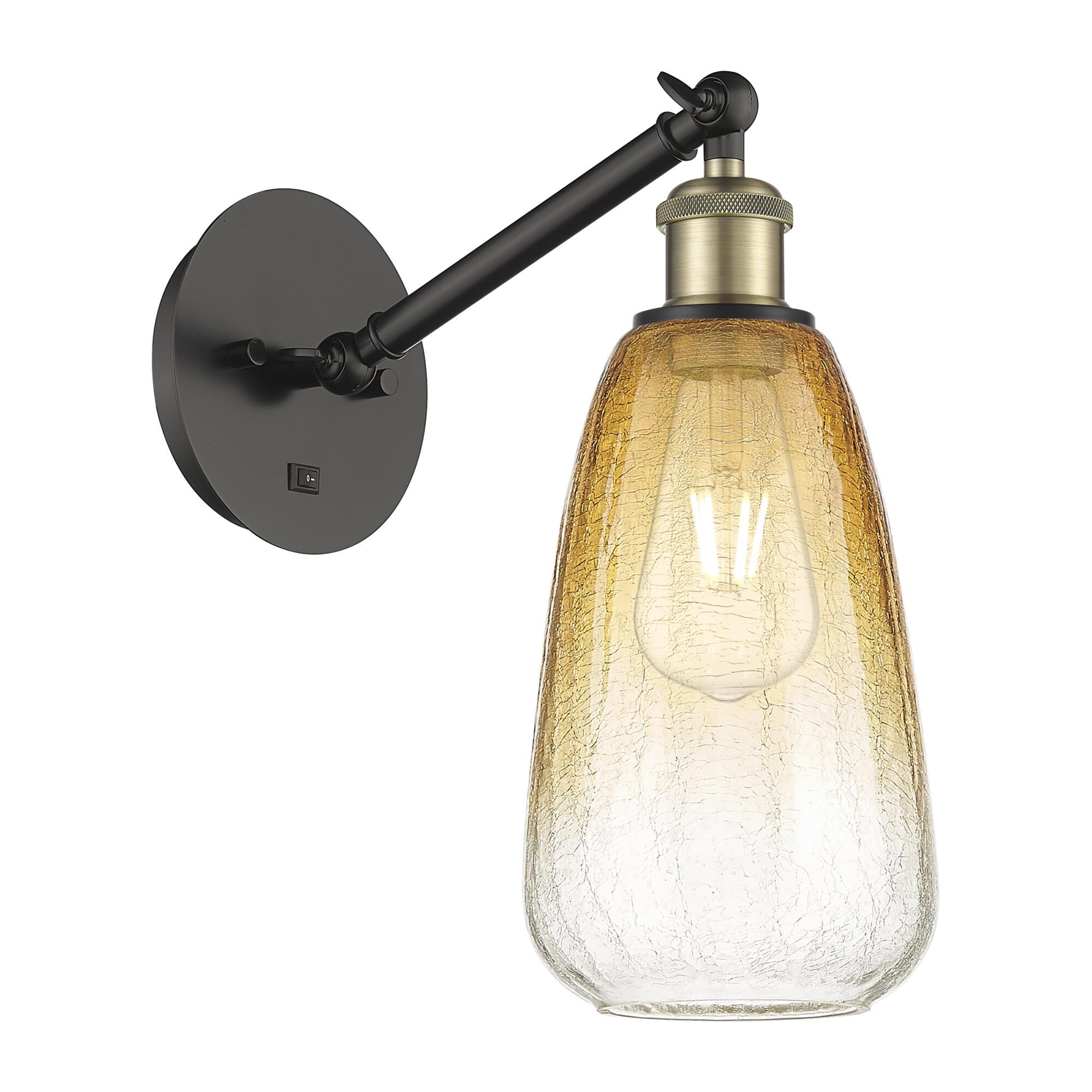 Shown in Black Antique Brass finish and Amber glass