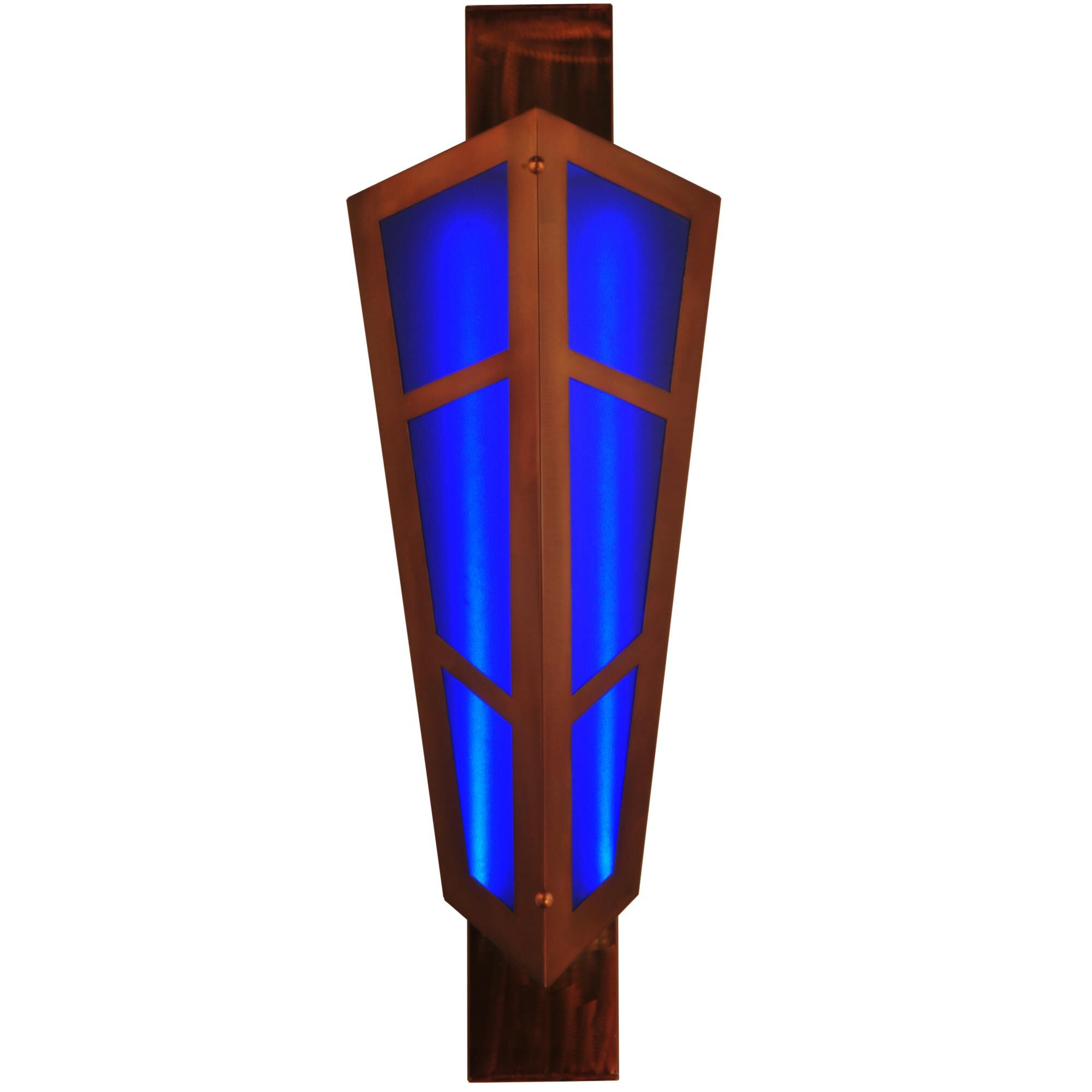 Shown in Transparent Copper finish and Blue Acrylic glass