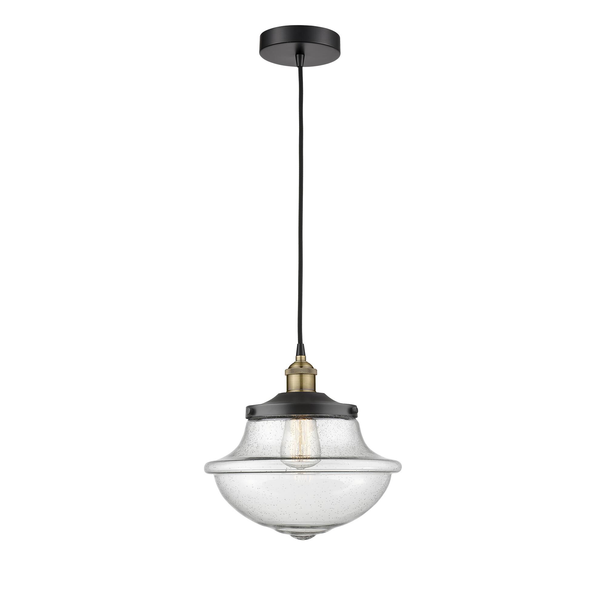 Shown in Black Antique Brass finish and Seedy glass