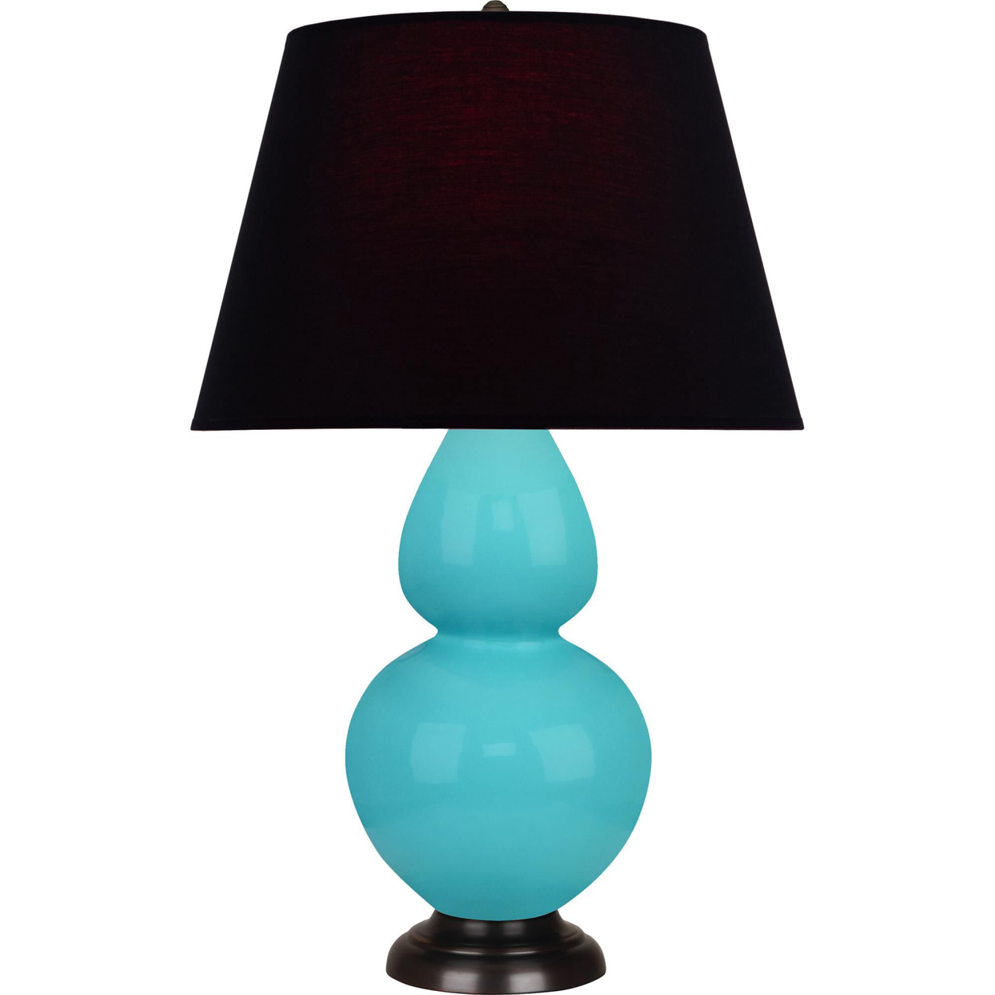 Shown in Egg Blue finish and Ink Black with Rose Red Lining shade and Deep Patina Bronze accent