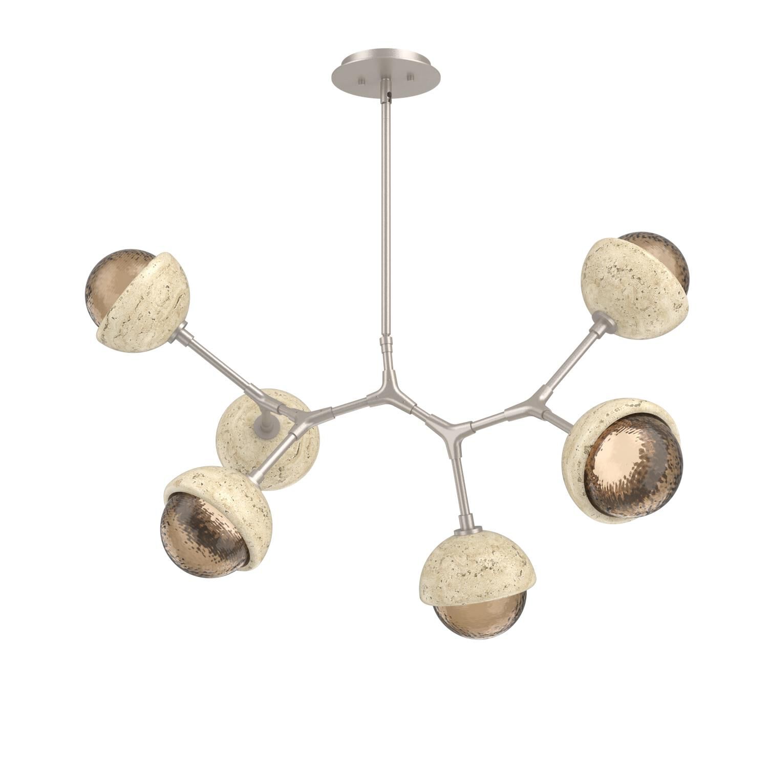 Shown in Beige Silver finish and Bronze glass and Travertine Stone accent