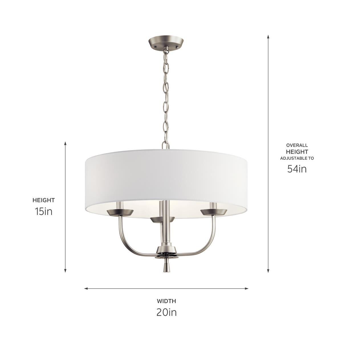 Shown in Brushed Nickel finish and White Fabric shade