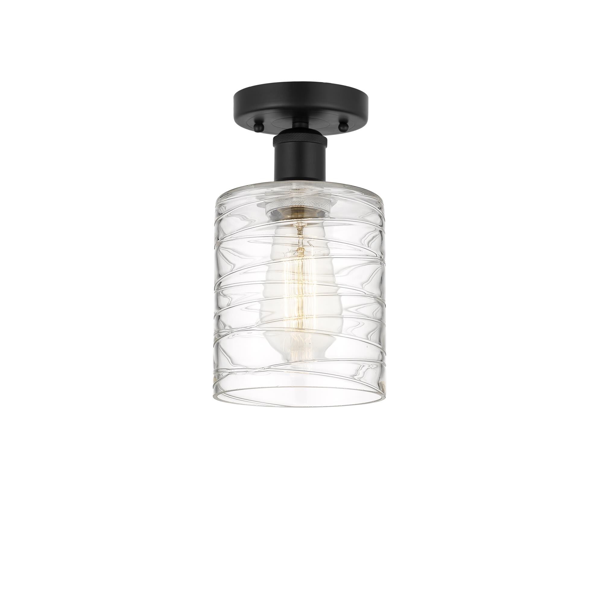 Shown in Matte Black finish and Deco Swirl glass