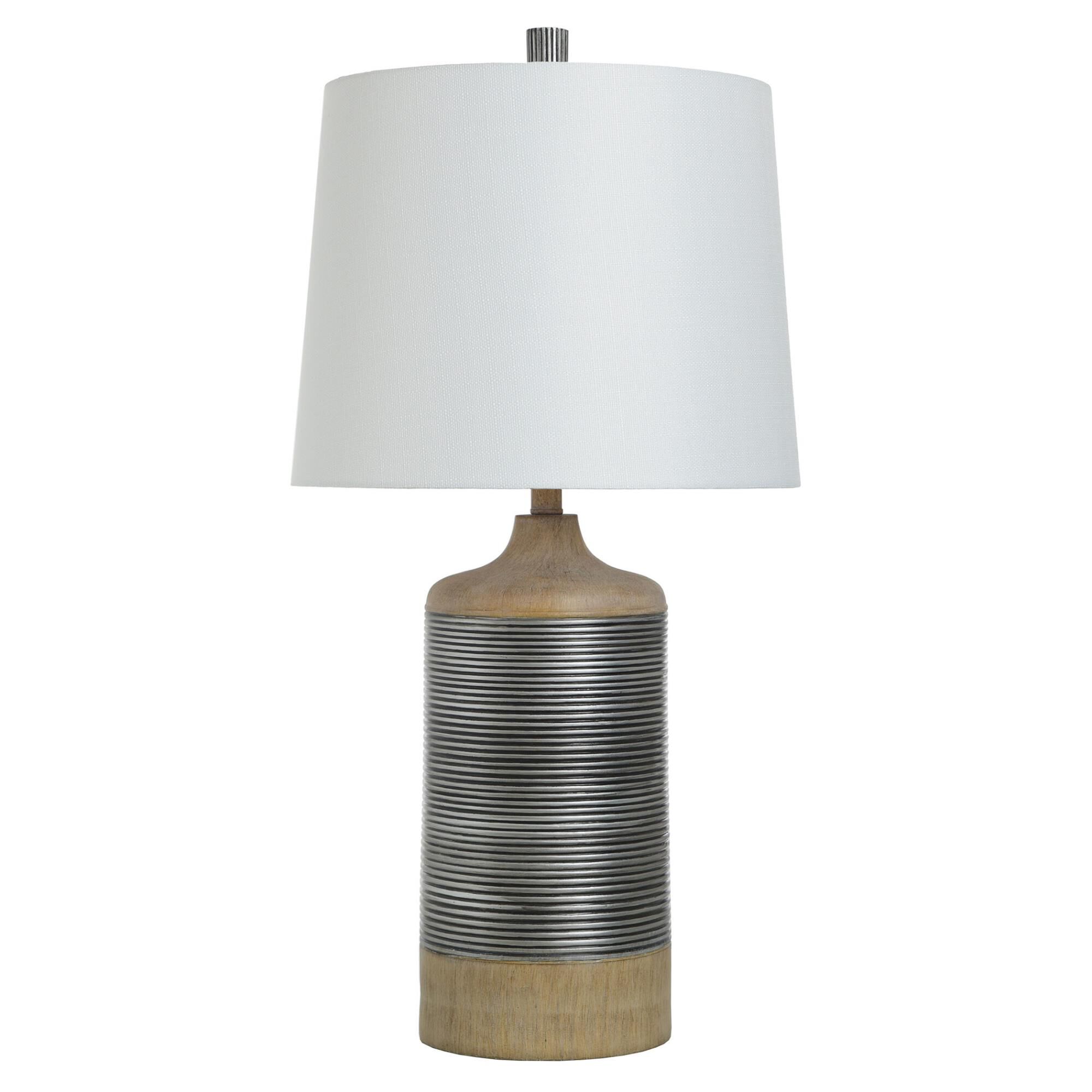 Shown in Light Tan, Silver, Tan finish and White Polyester Fabric shade