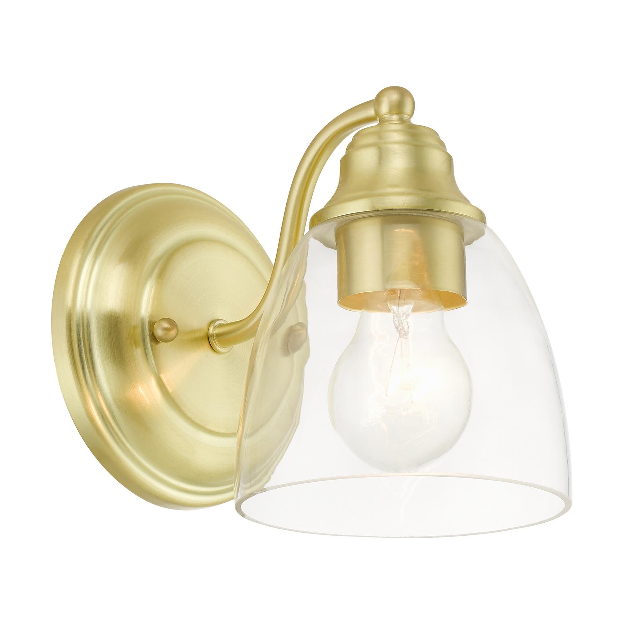 Shown in Satin  Brass finish and Hand Blown Clear glass