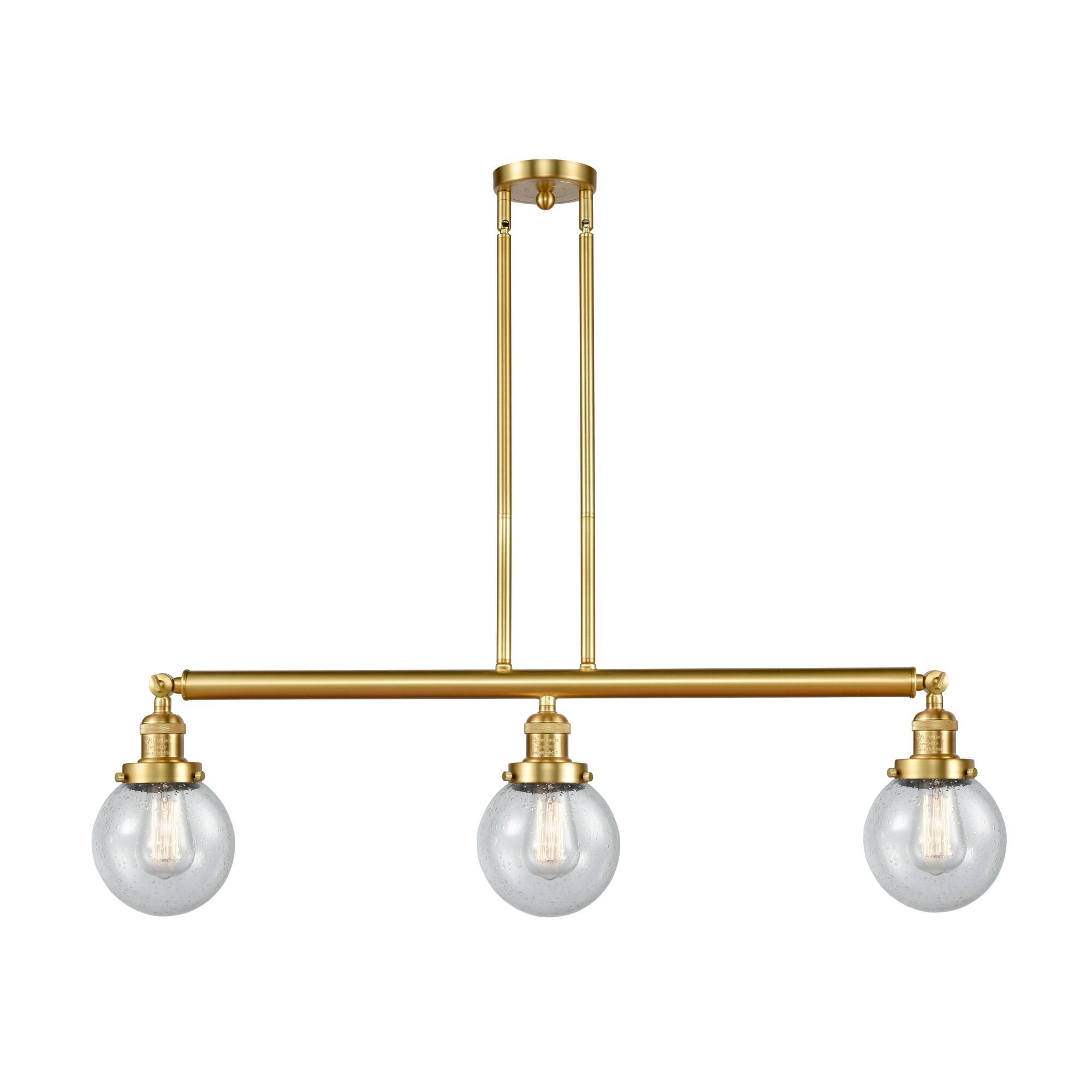 Shown in Satin Gold finish and Seedy Beacon glass