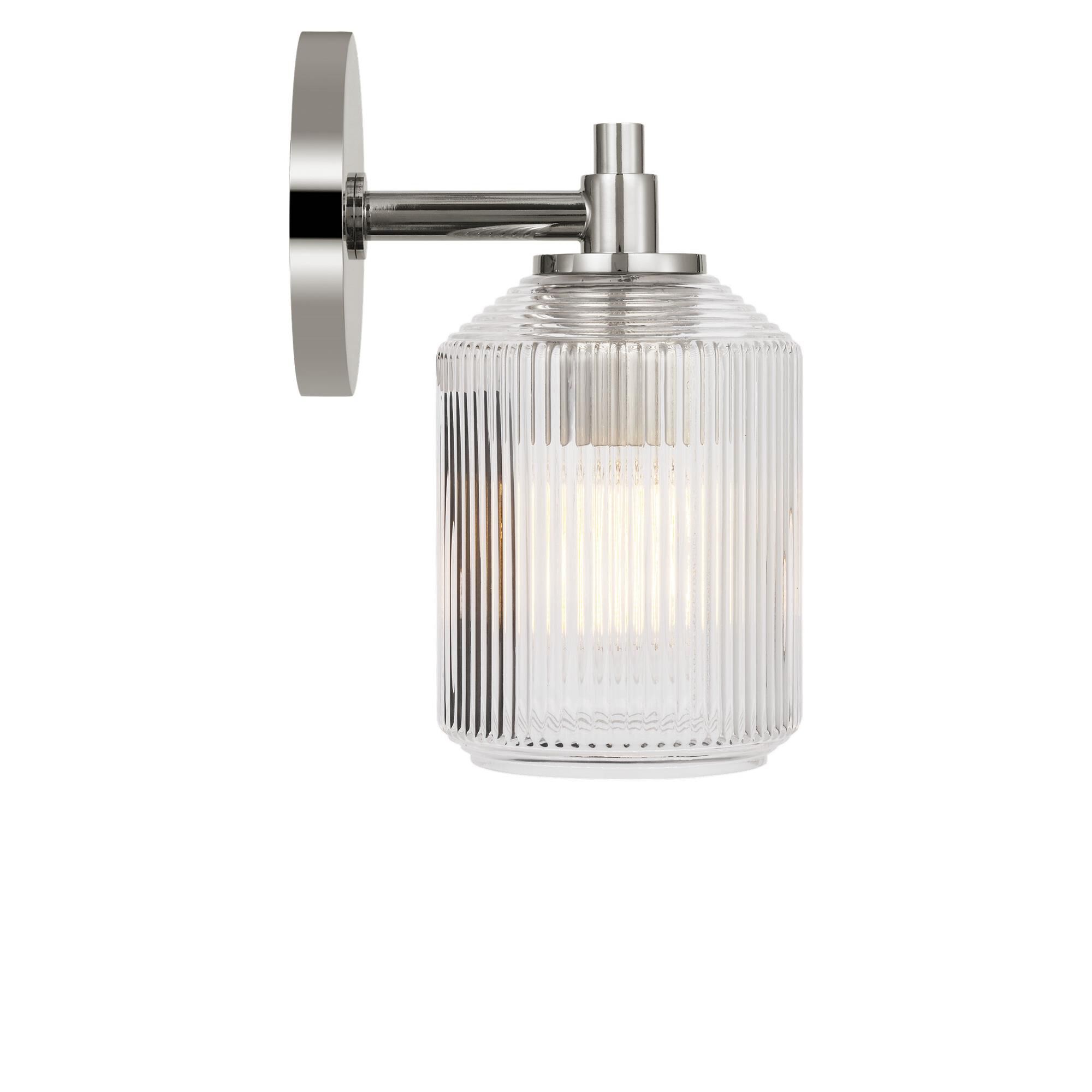 Shown in Polished Nickel finish and Clear Ribbed glass