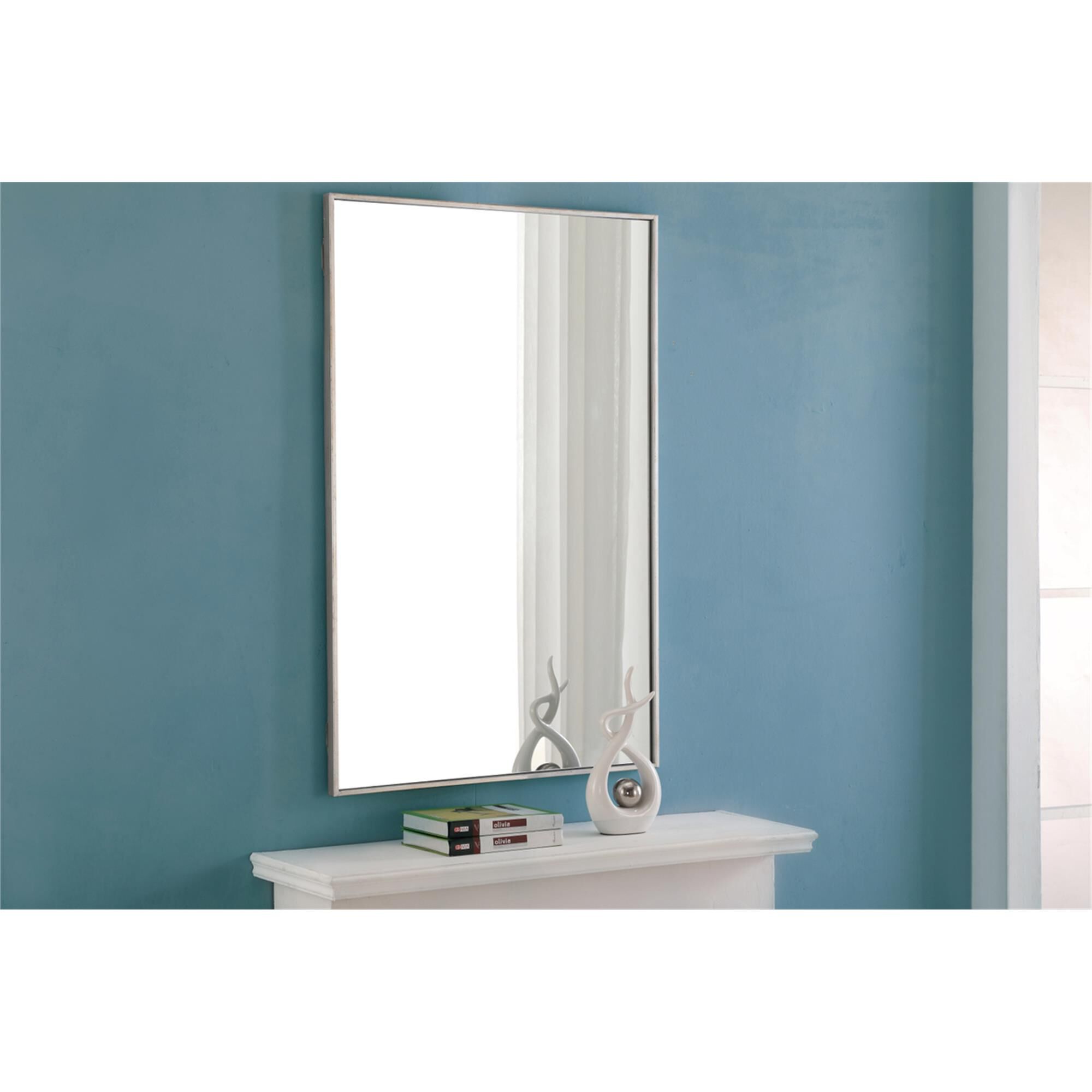 Shown in Silver finish and Clear Mirror Beveled glass