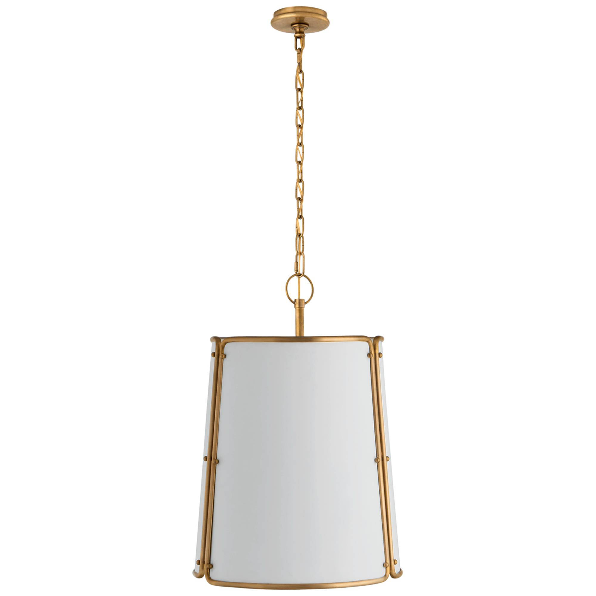 Shown in Hand-Rubbed Antique Brass finish and White shade