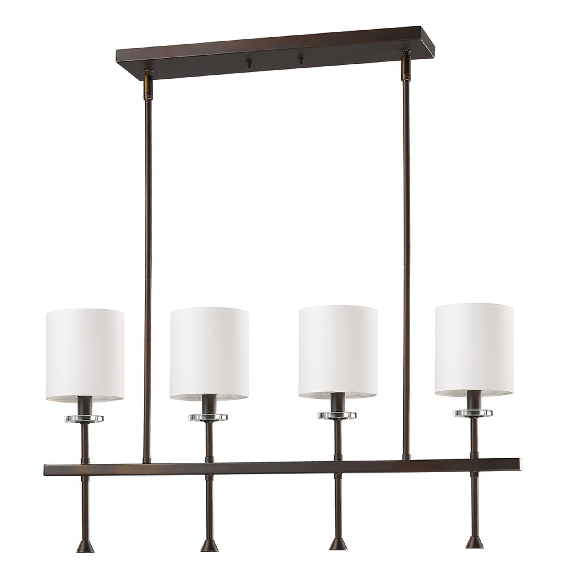 Shown in Oil Rubbed Bronze finish and White glass and White Cylindrical Fabric s shade