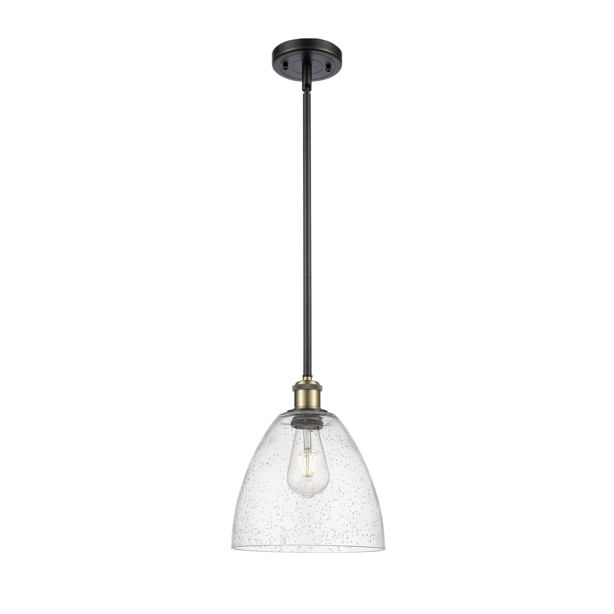 Shown in Black Antique Brass finish and Seedy glass