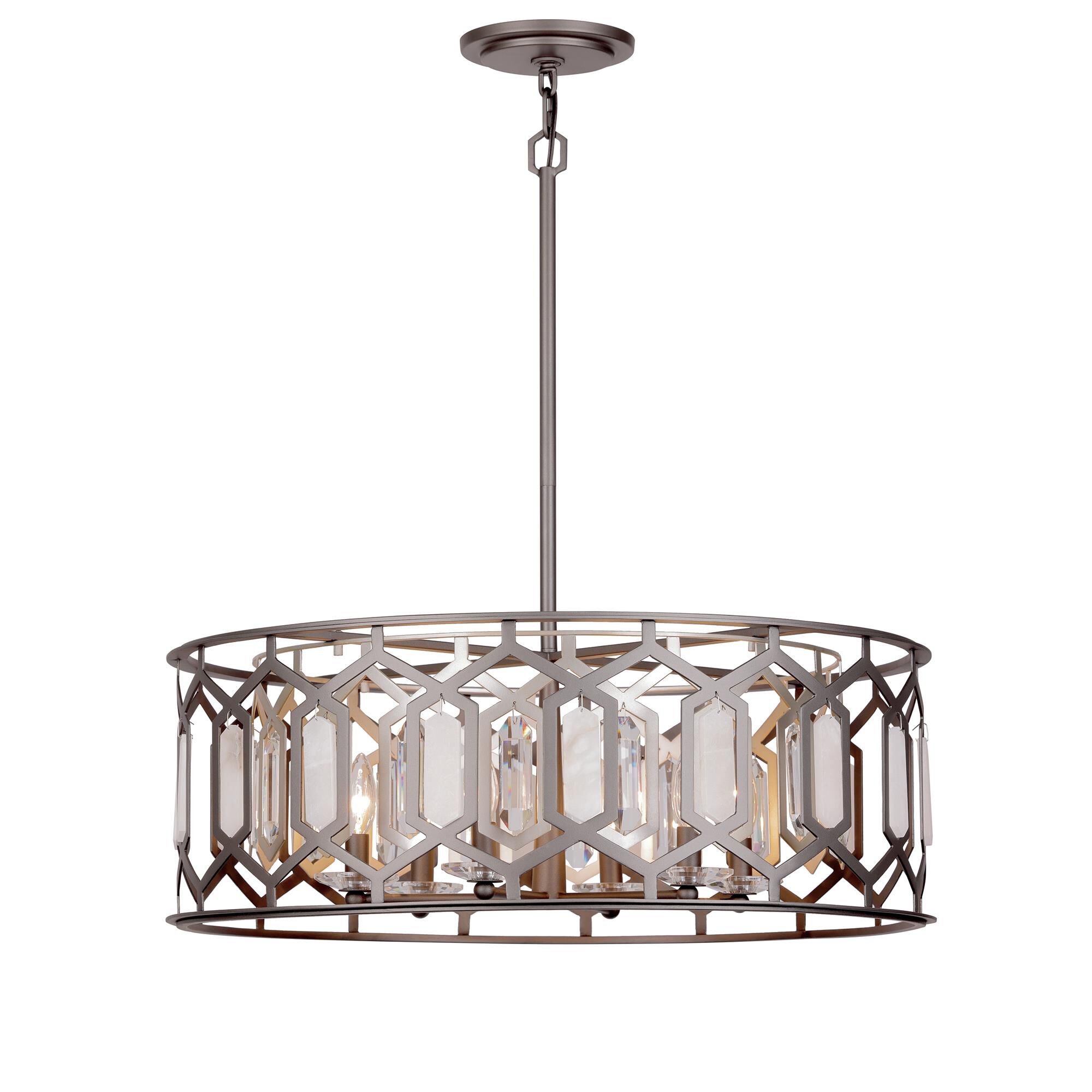 Shown in Coal / Brass finish and Crystal Panel And Alabaster Stone glass