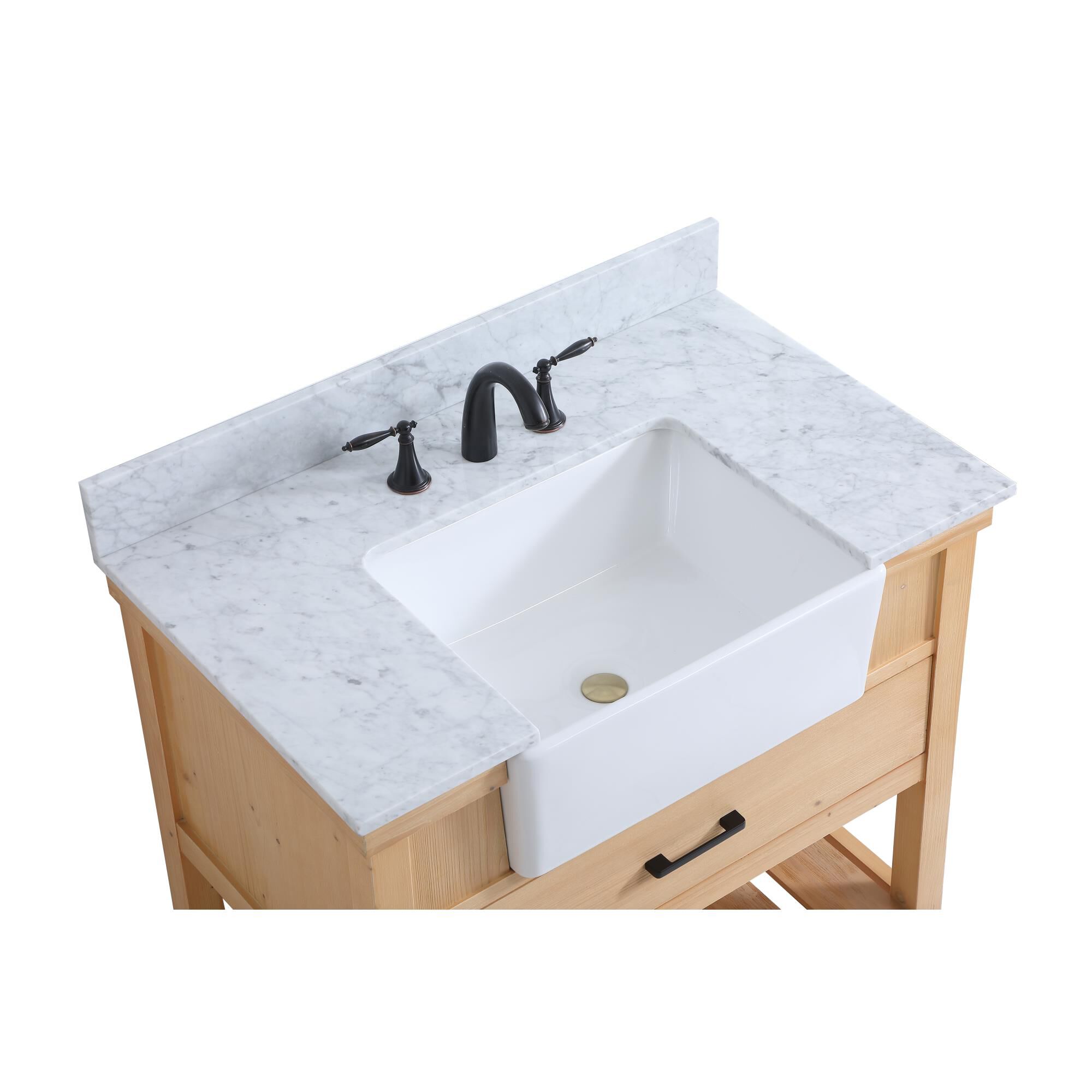 Shown in Natural Wood finish and With Backsplash accent