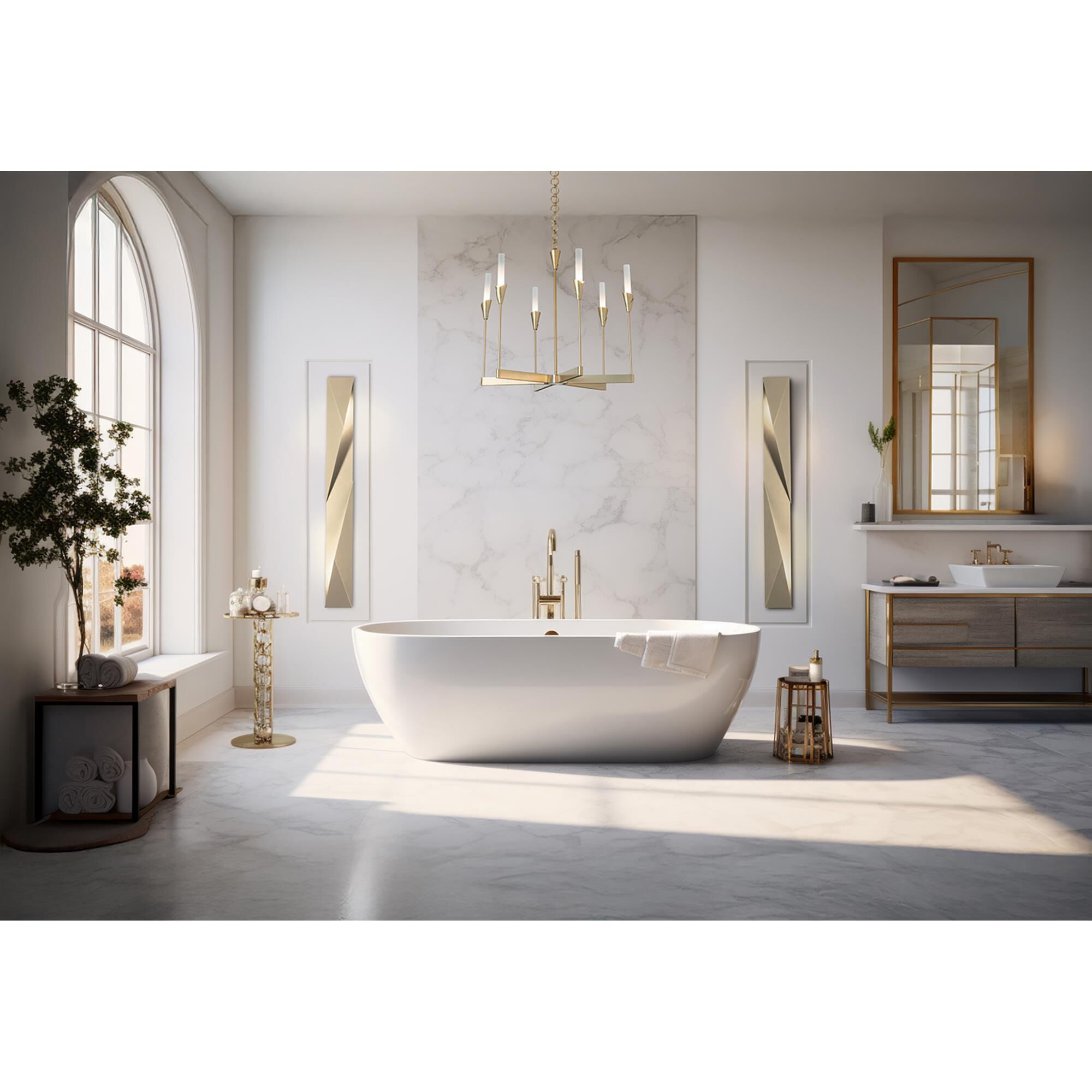 Shown in Modern Brass finish and Frosted Gradient glass