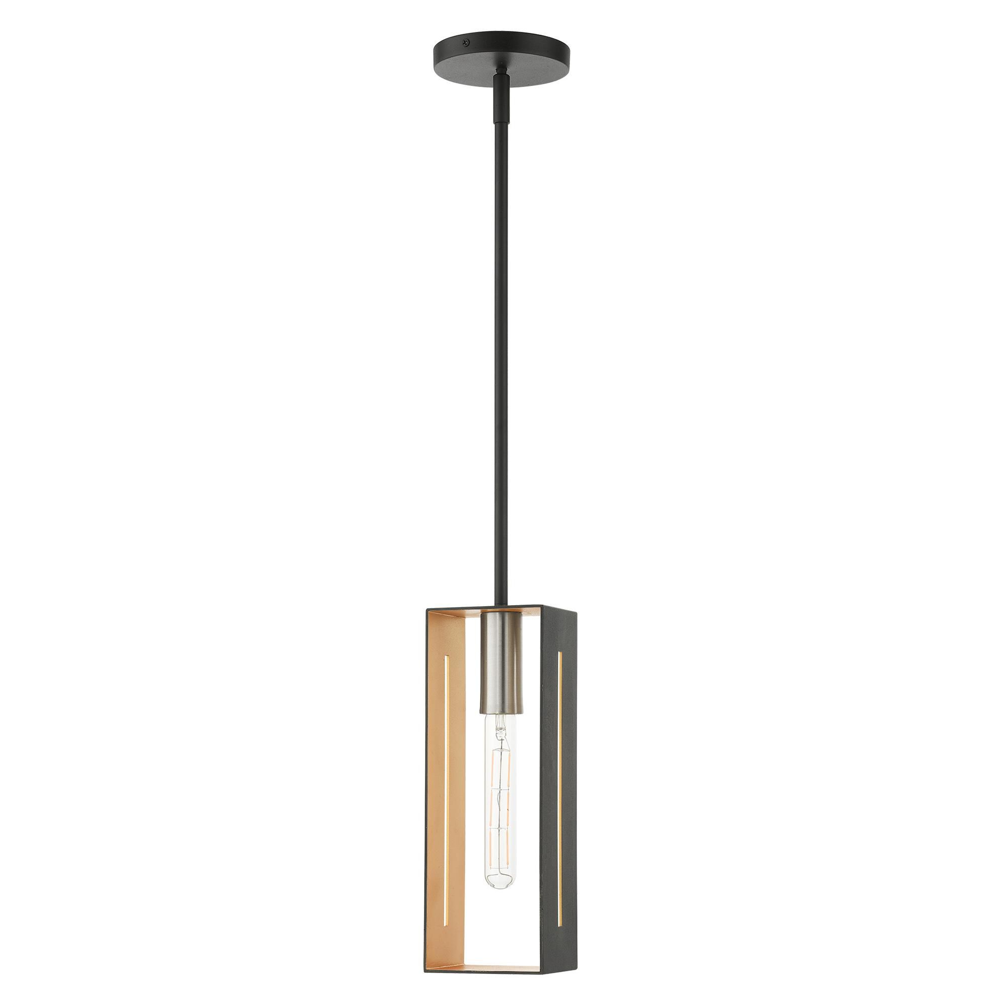 Shown in Textured Black With Brushed Nickel Accents finish and Hand Welded Textured Black  With Gold Finish Inside shade