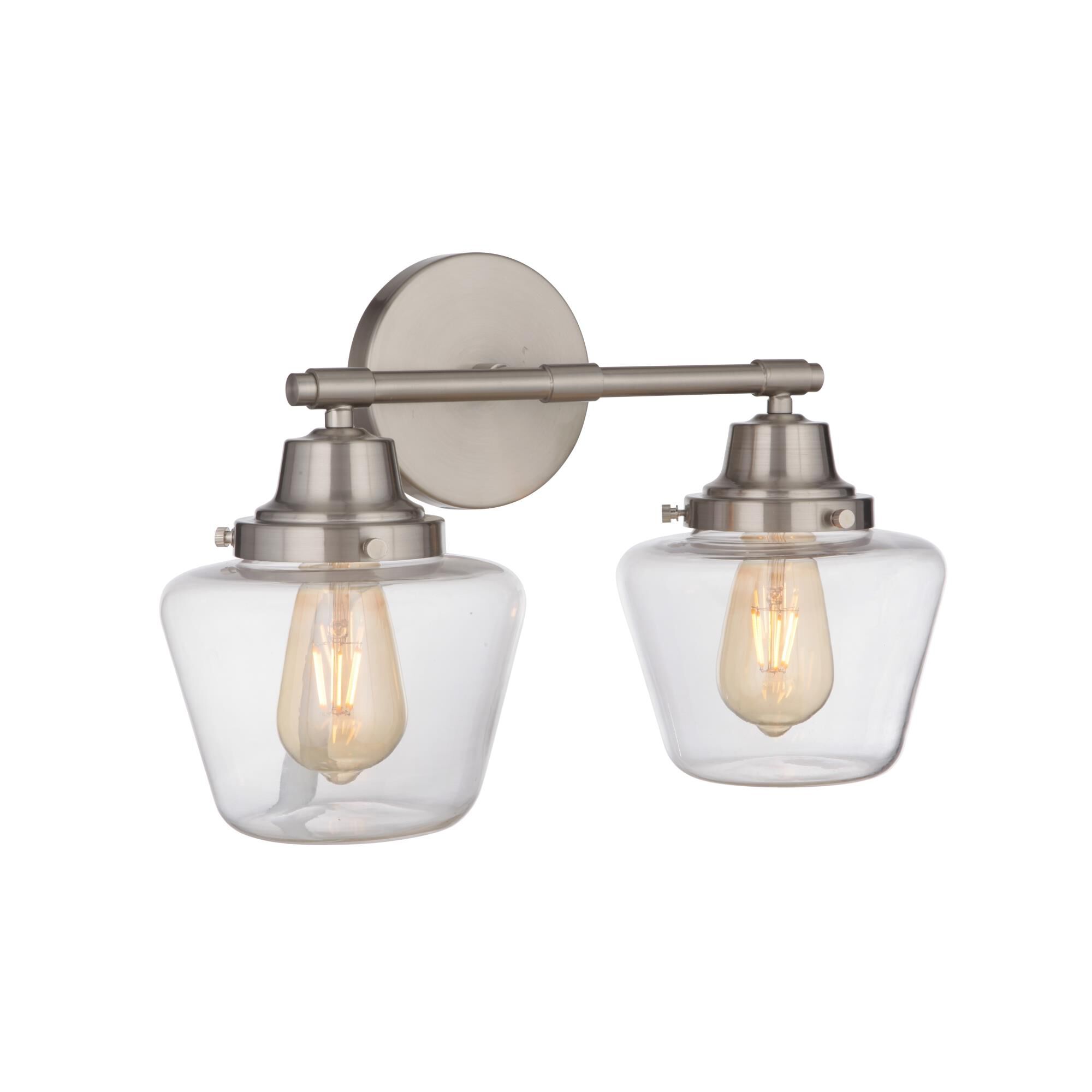 Shown in Brushed Polished Nickel finish and Clear glass and Glass shade