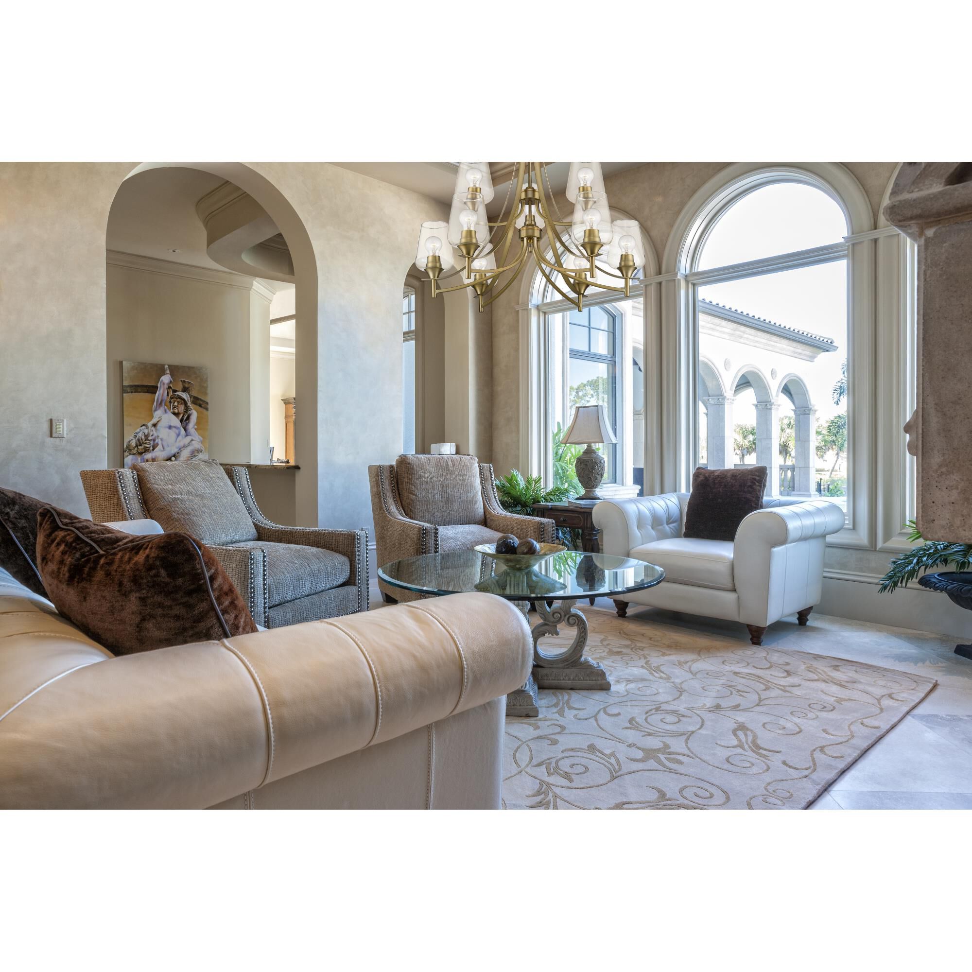 Shown in Olde Brass finish and Glass shade