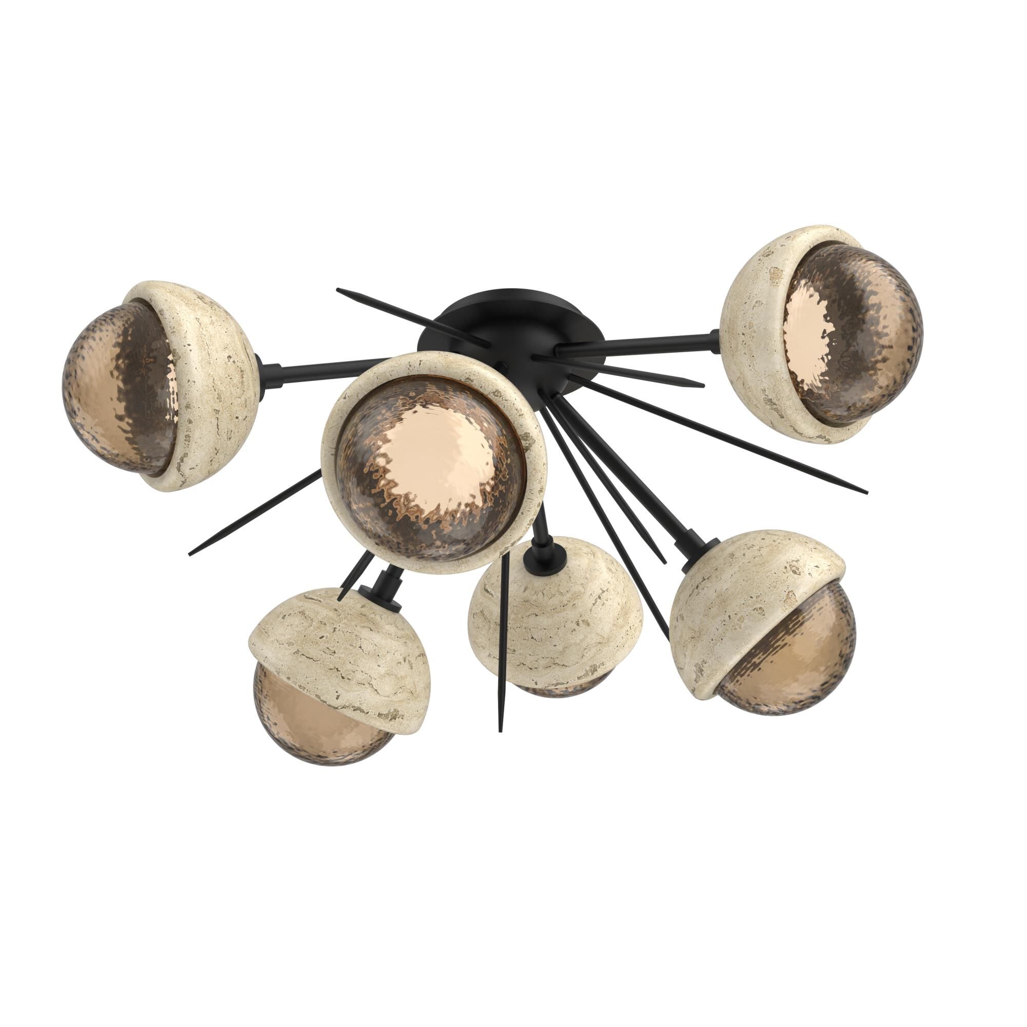 Shown in Matte Black finish and Bronze glass and Travertine Stone accent