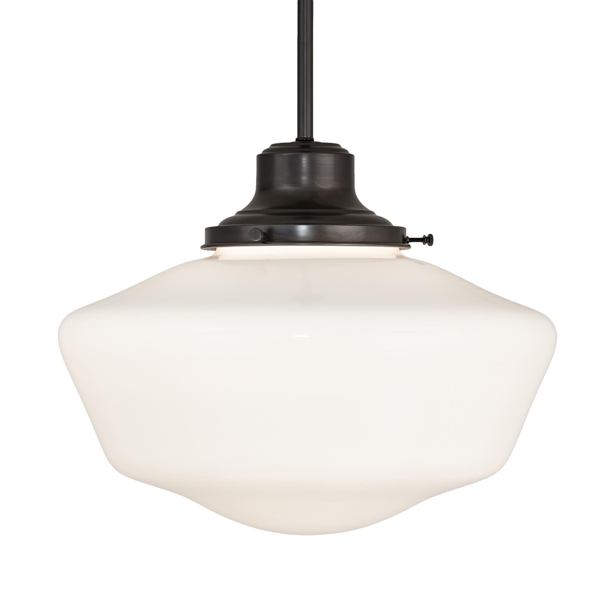 Shown in Craftsman Brown Finish finish and White glass