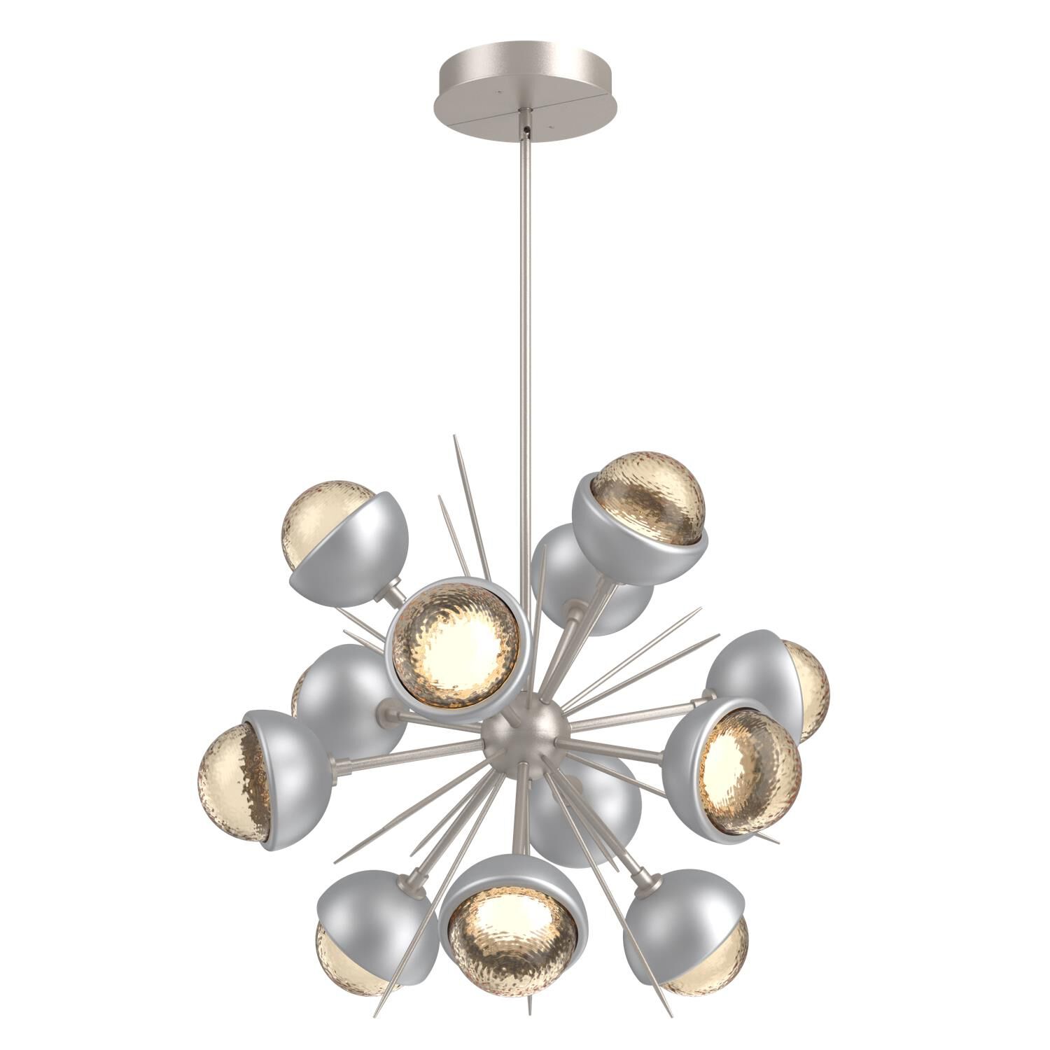 Shown in Beige Silver finish and Amber glass and Classic Silver accent