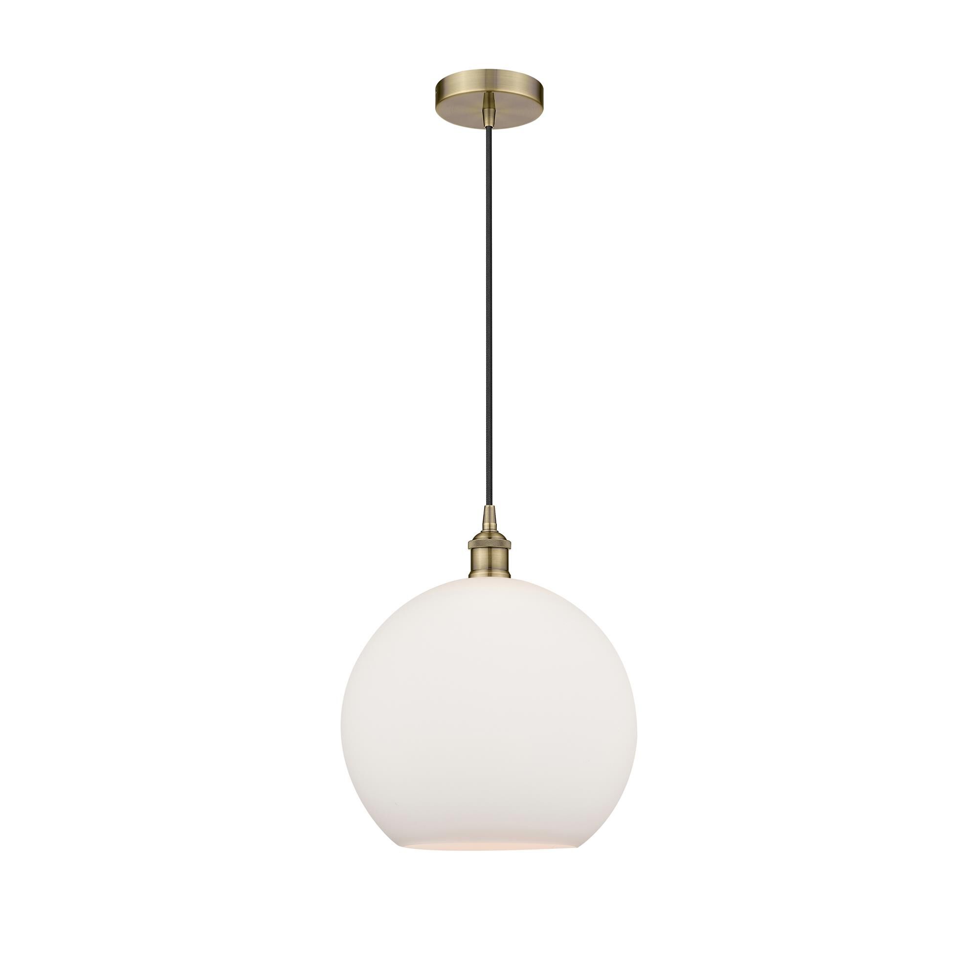Shown in Antique Brass finish and Cased Matte White Large Athens glass