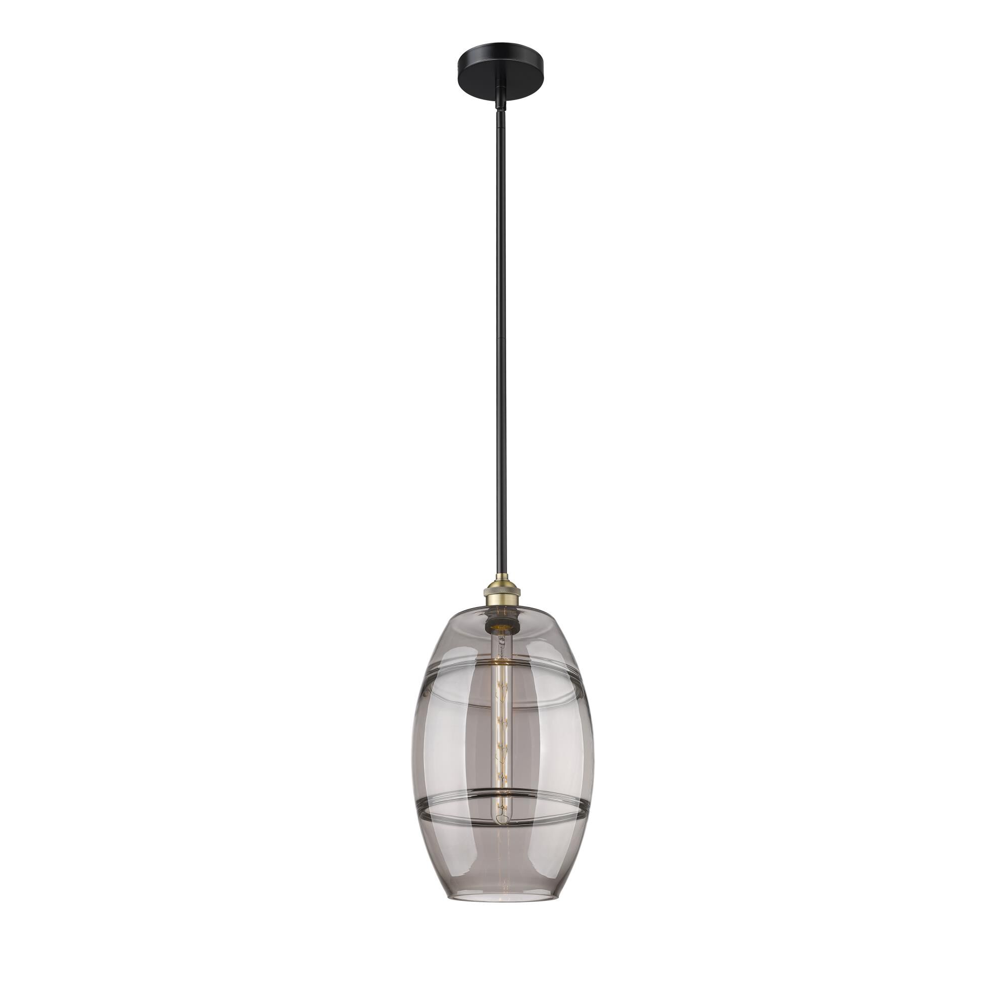 Shown in Black Antique Brass finish and Light Smoke glass