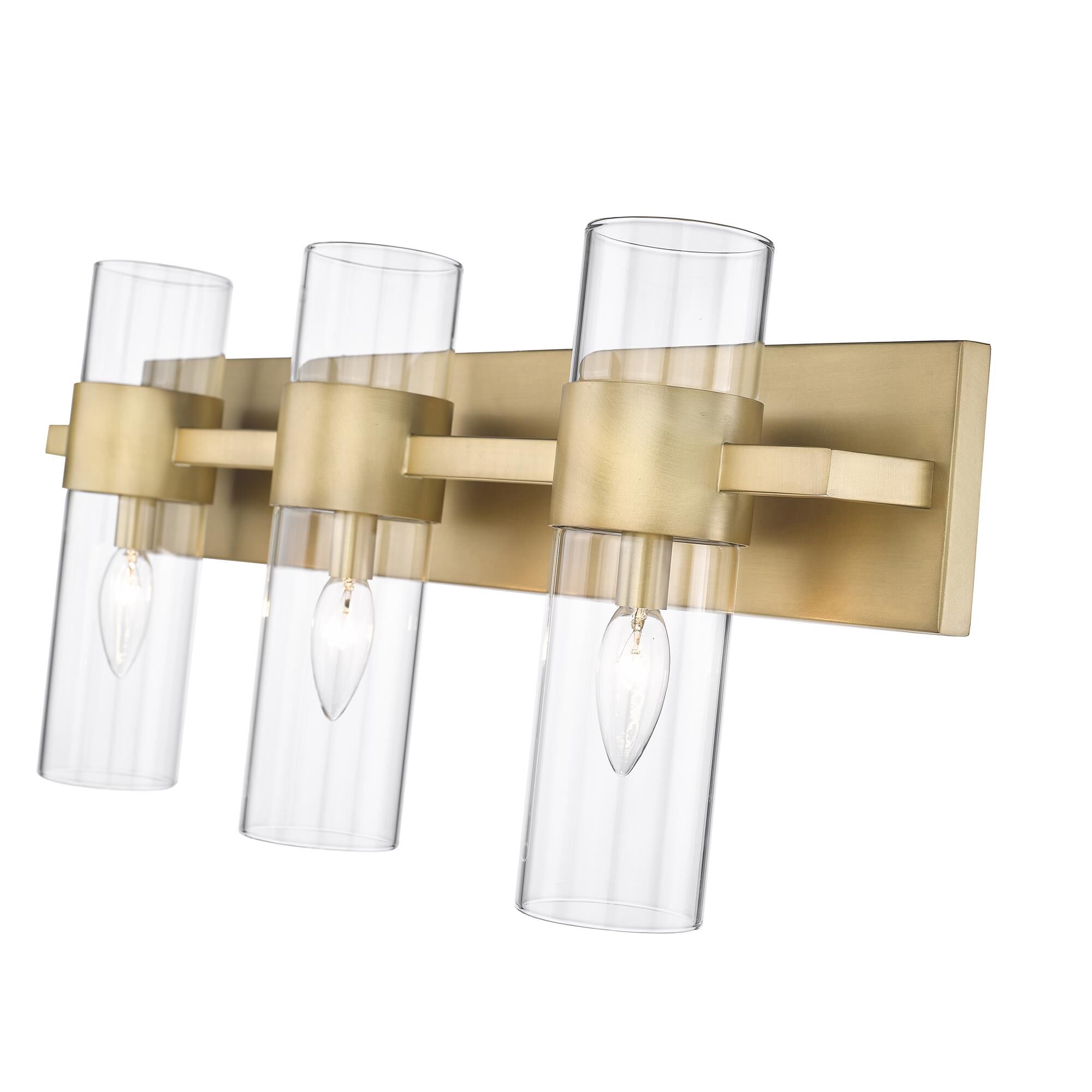 Shown in Rubbed Brass finish and Clear glass