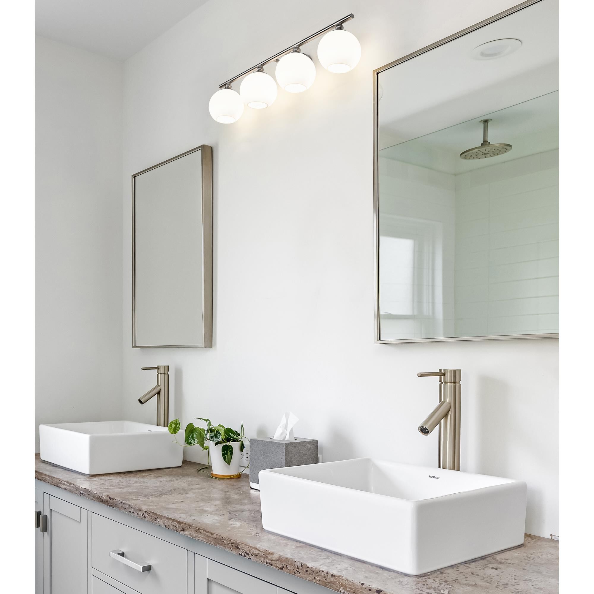 Shown in Brushed Nickel finish and Opal Etched glass