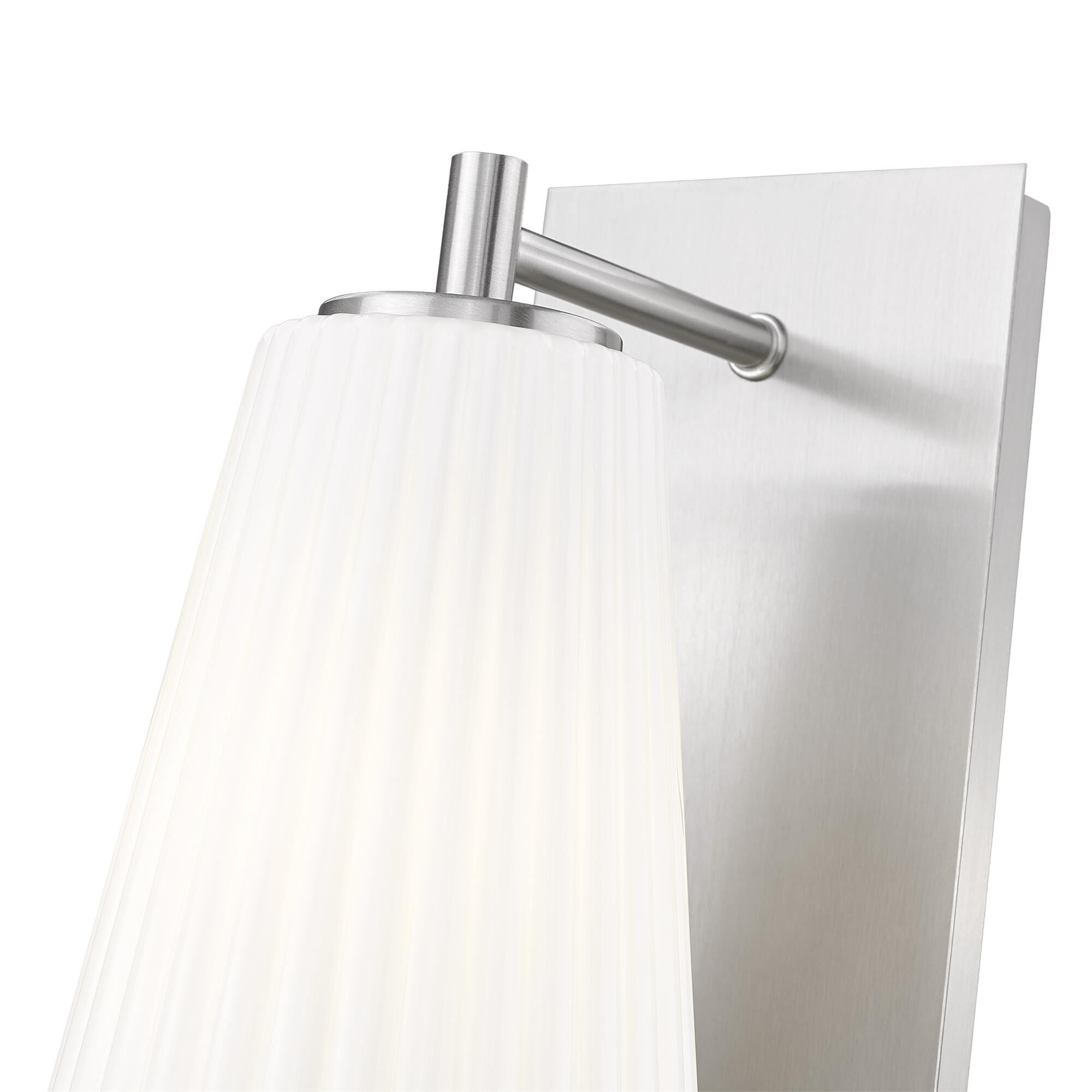 Shown in Brushed Nickel finish and White glass and White shade