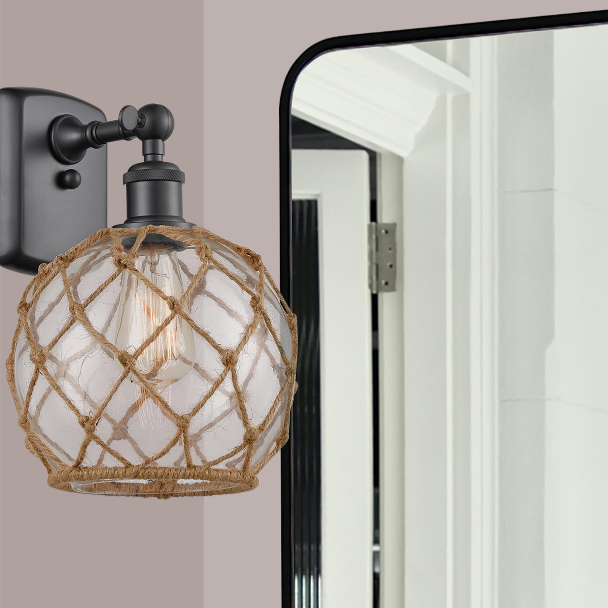 Shown in Matte Black finish and Clear With Black Rope glass
